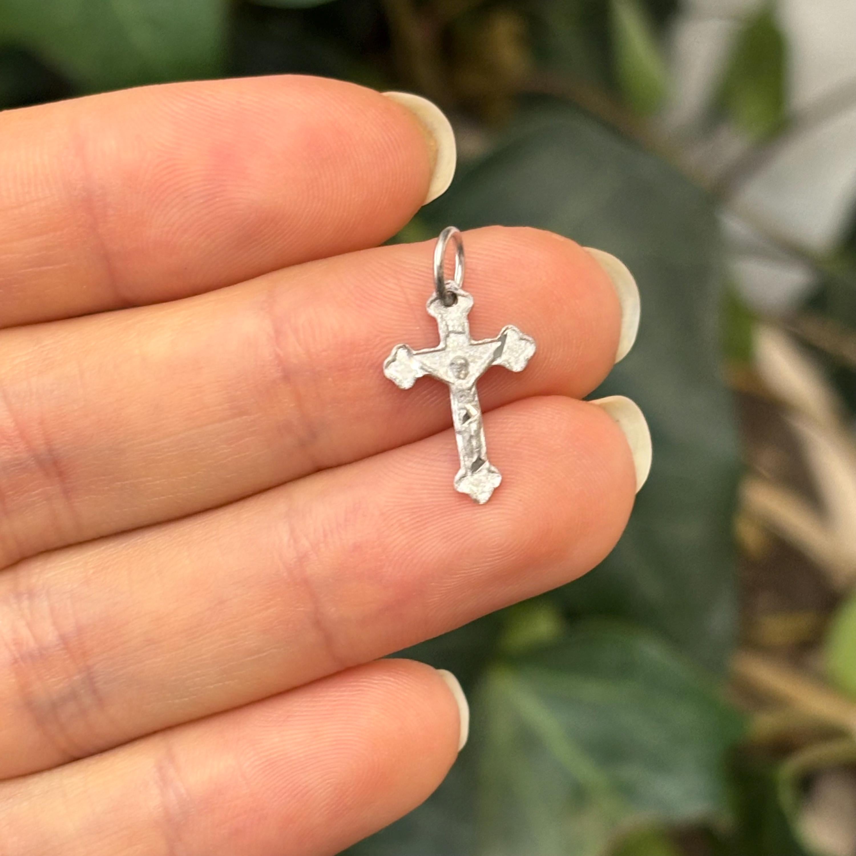 10k White Gold Crucifix 2D Cross Charm Pendant