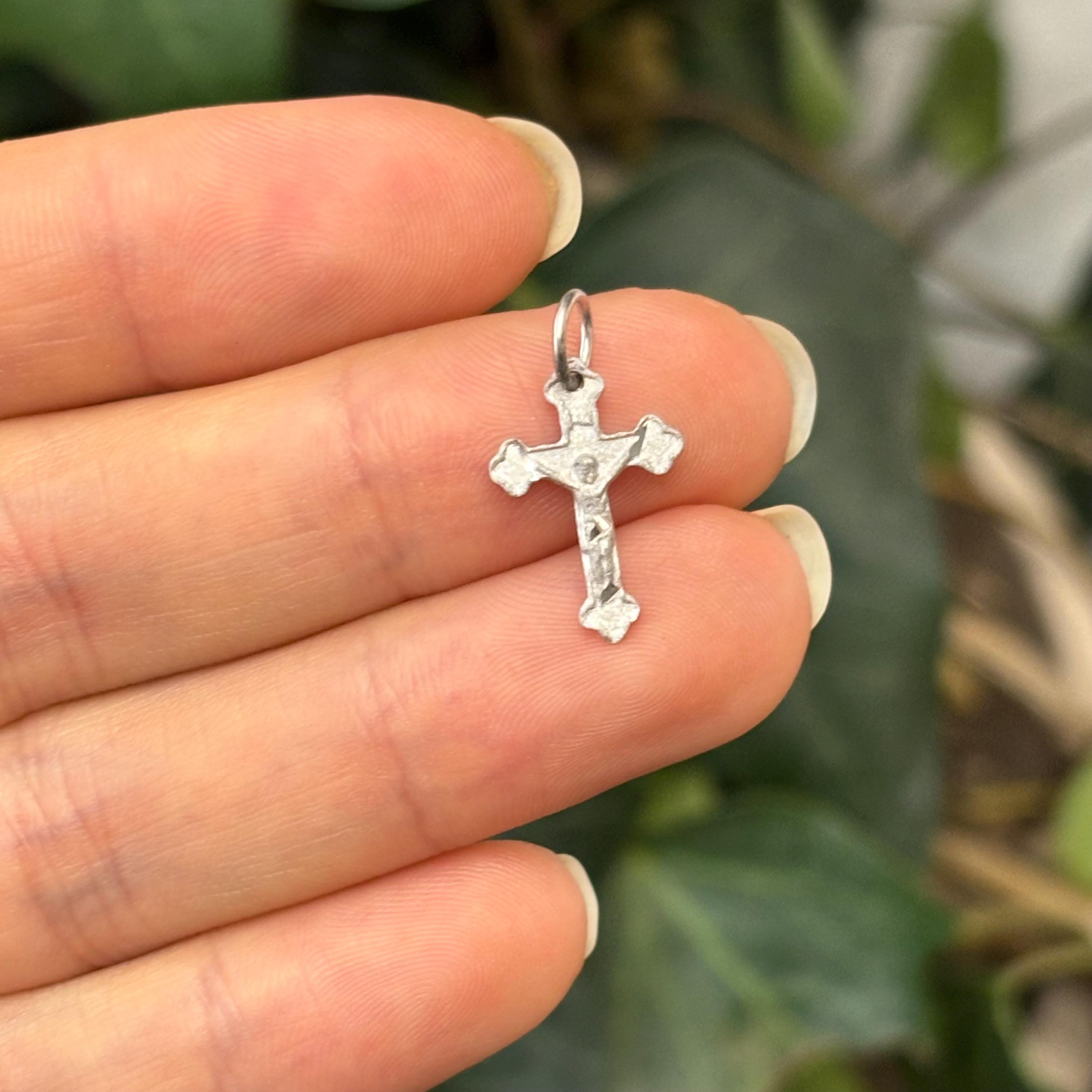14k White Gold Crucifix 2D Cross Charm Pendant