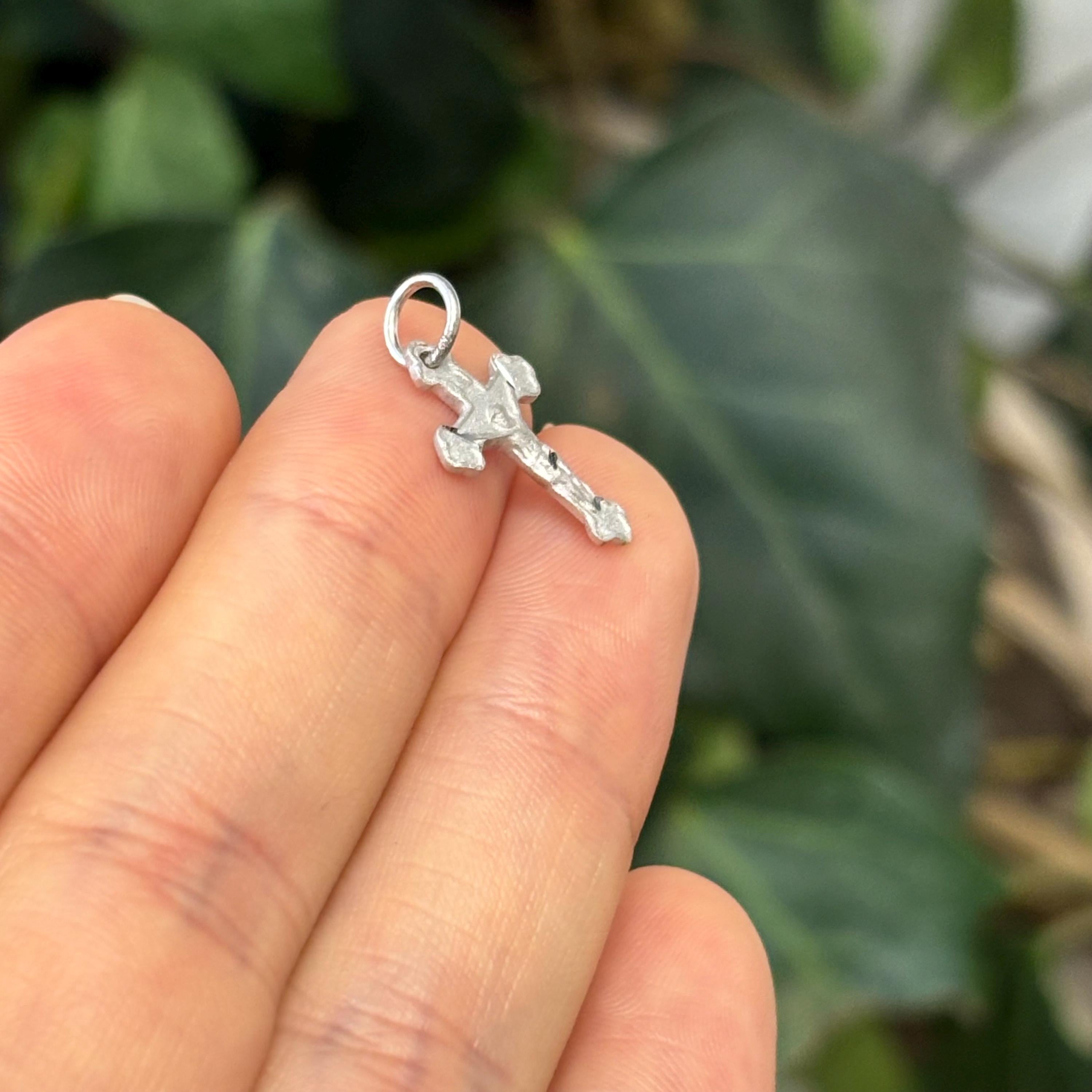 10k White Gold Crucifix 2D Cross Charm Pendant