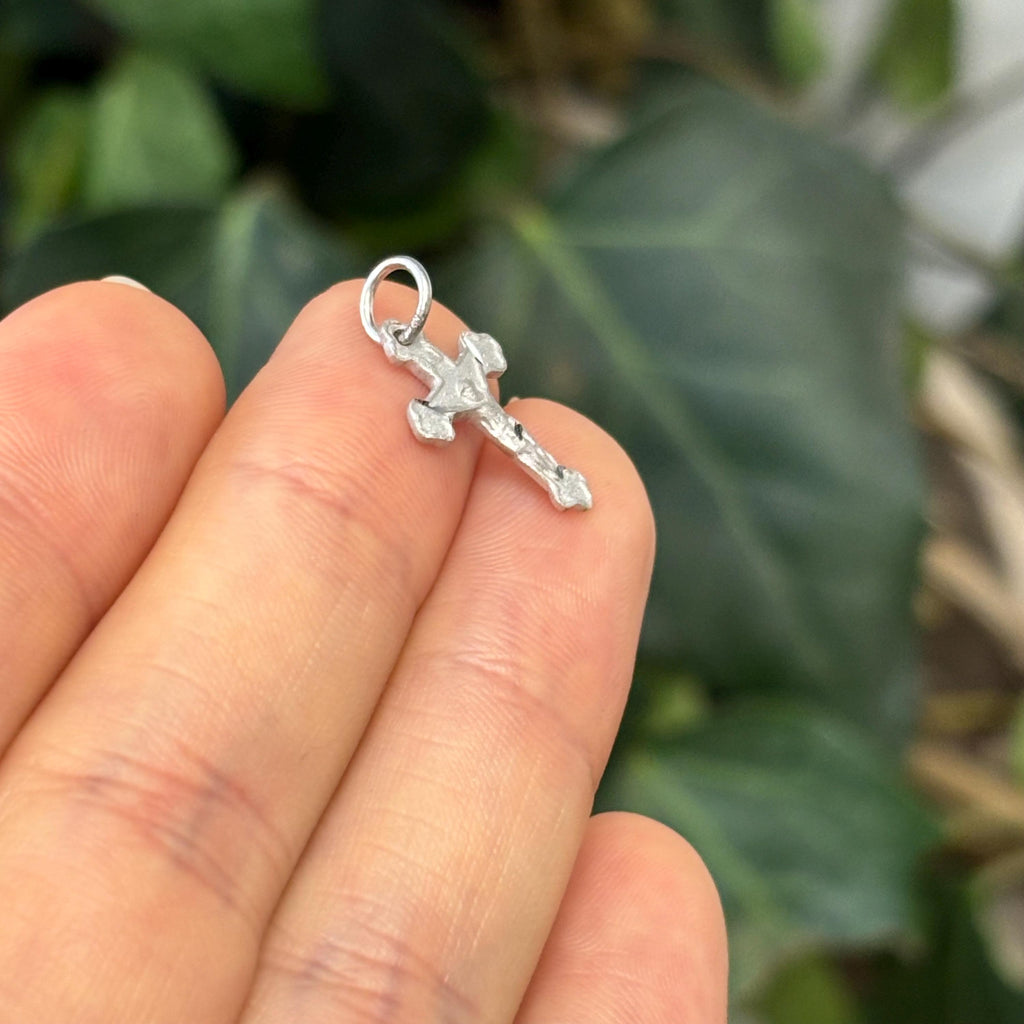 14k White Gold Crucifix 2D Cross Charm Pendant