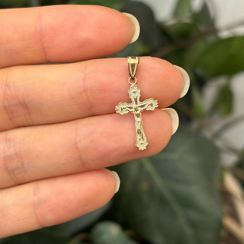 10k Gold Crucifix 2D Cross Pendant 18mm