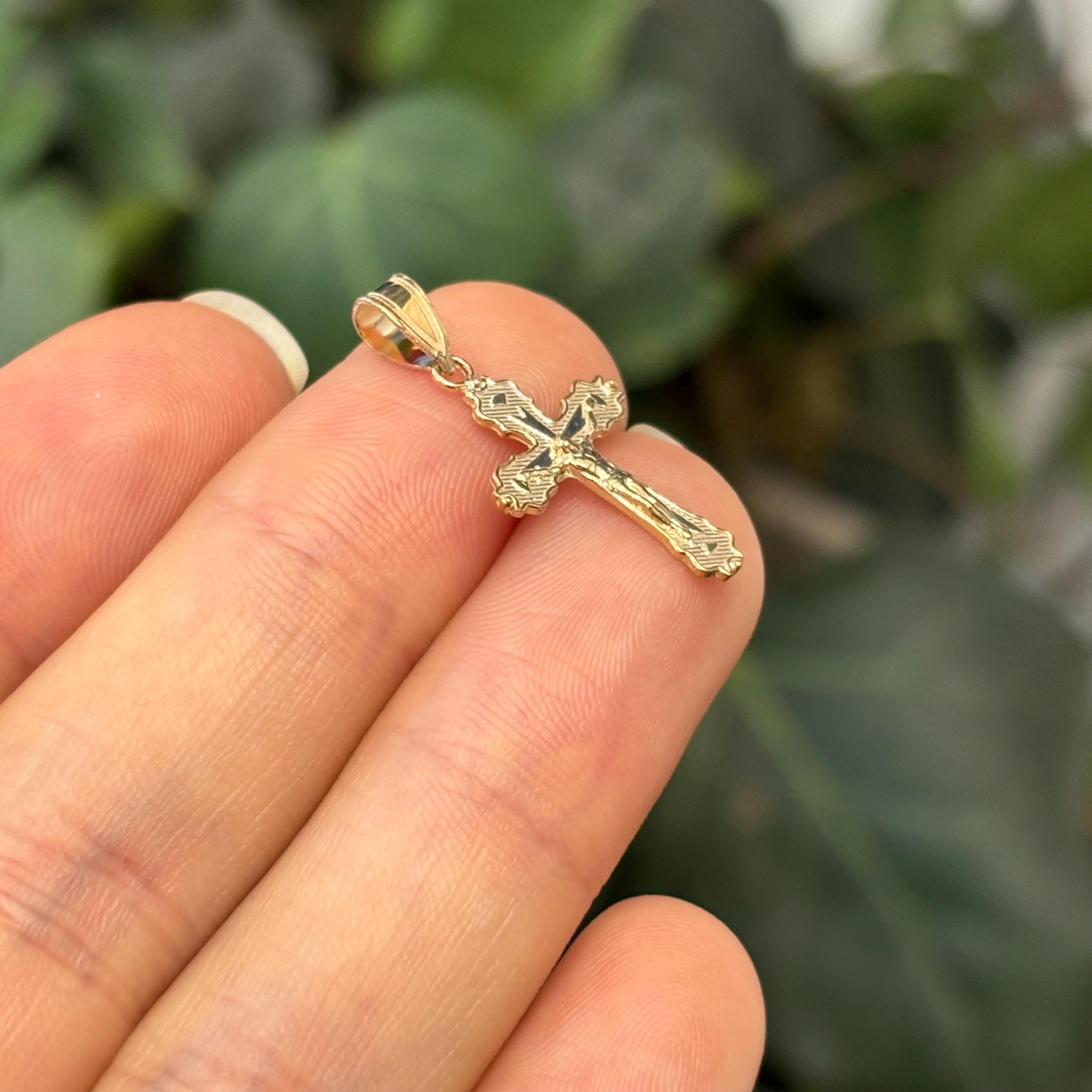10k Gold Crucifix 2D Cross Pendant 18mm