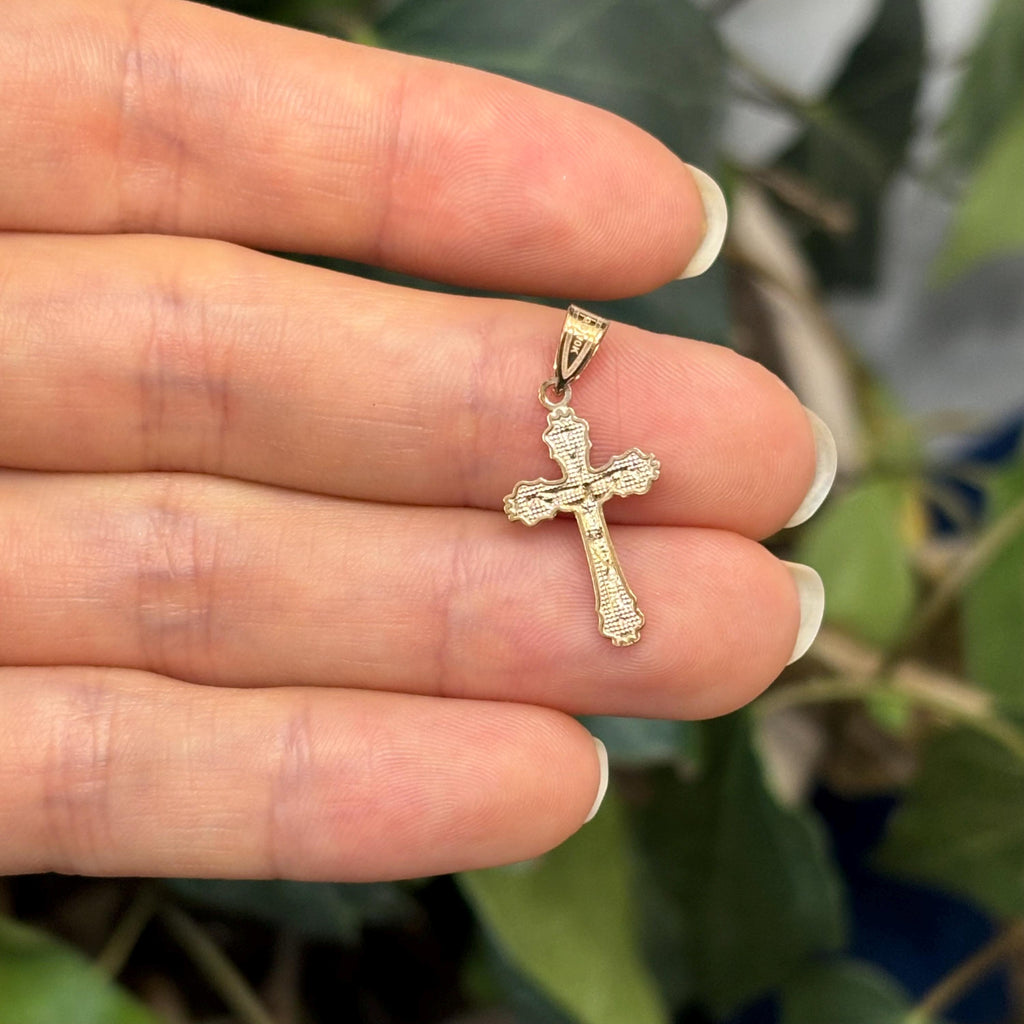 10k Gold Crucifix 2D Cross Pendant 18mm