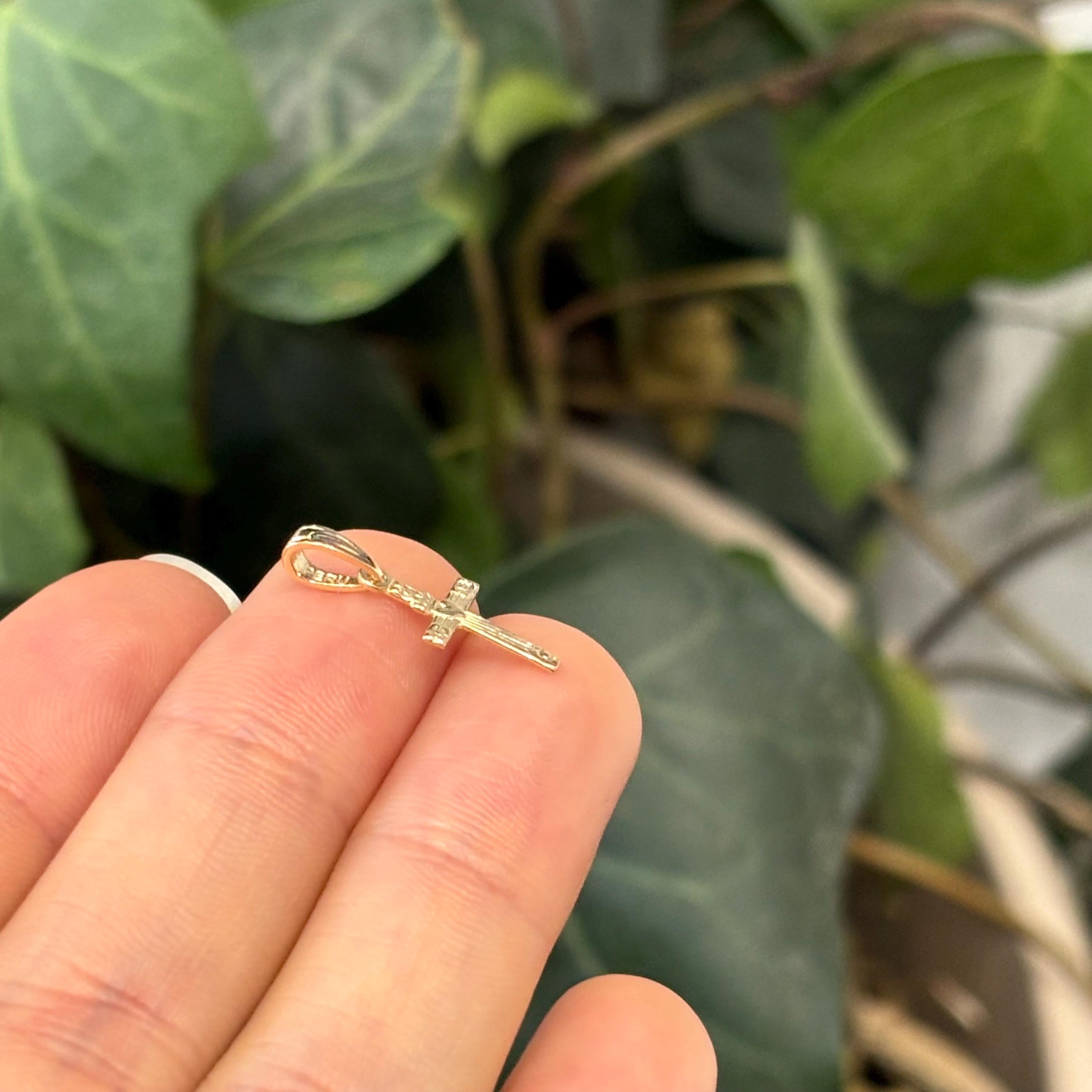10k Gold Heart and Flower Cross Mini Charm Pendant