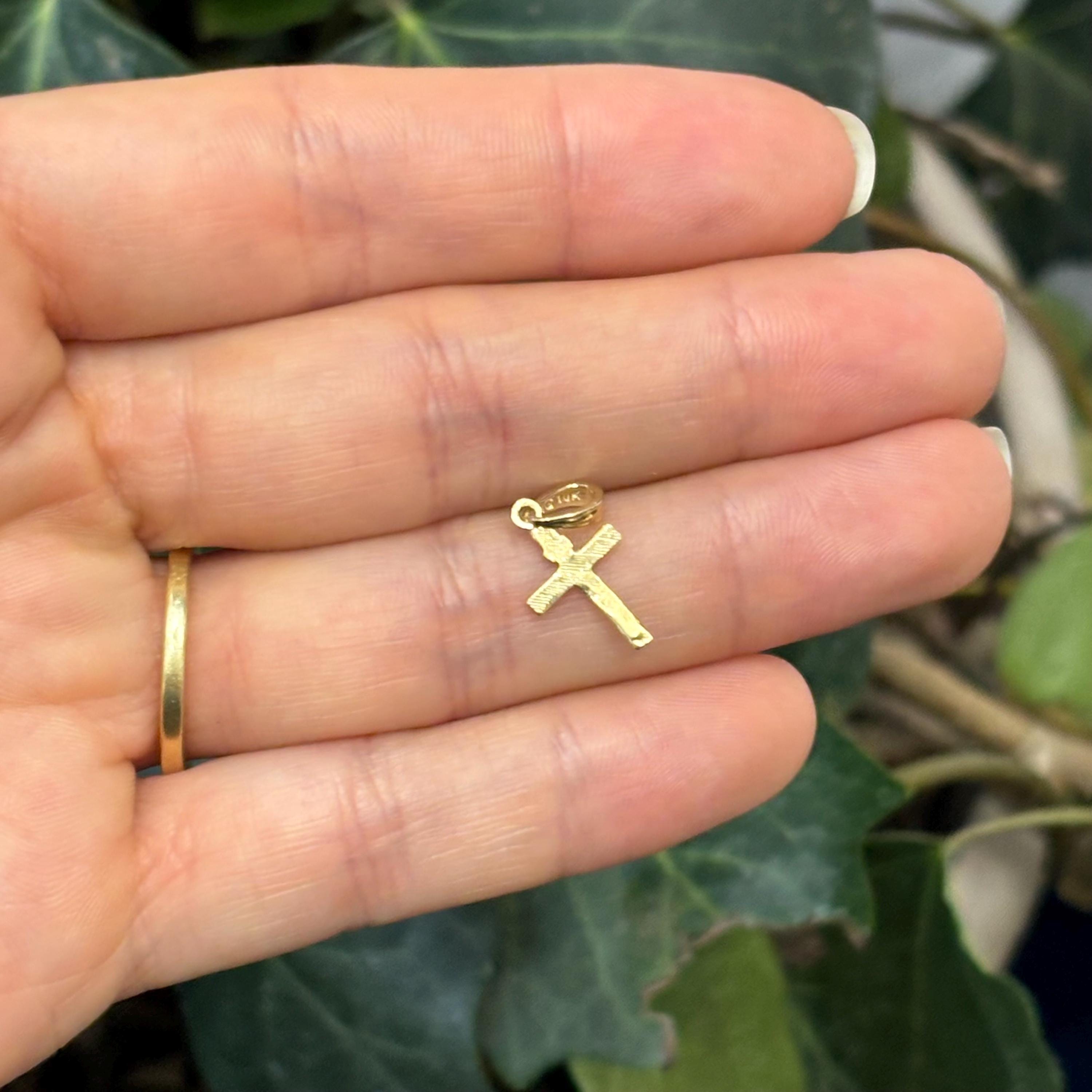 10k Gold Heart and Flower Cross Mini Charm Pendant