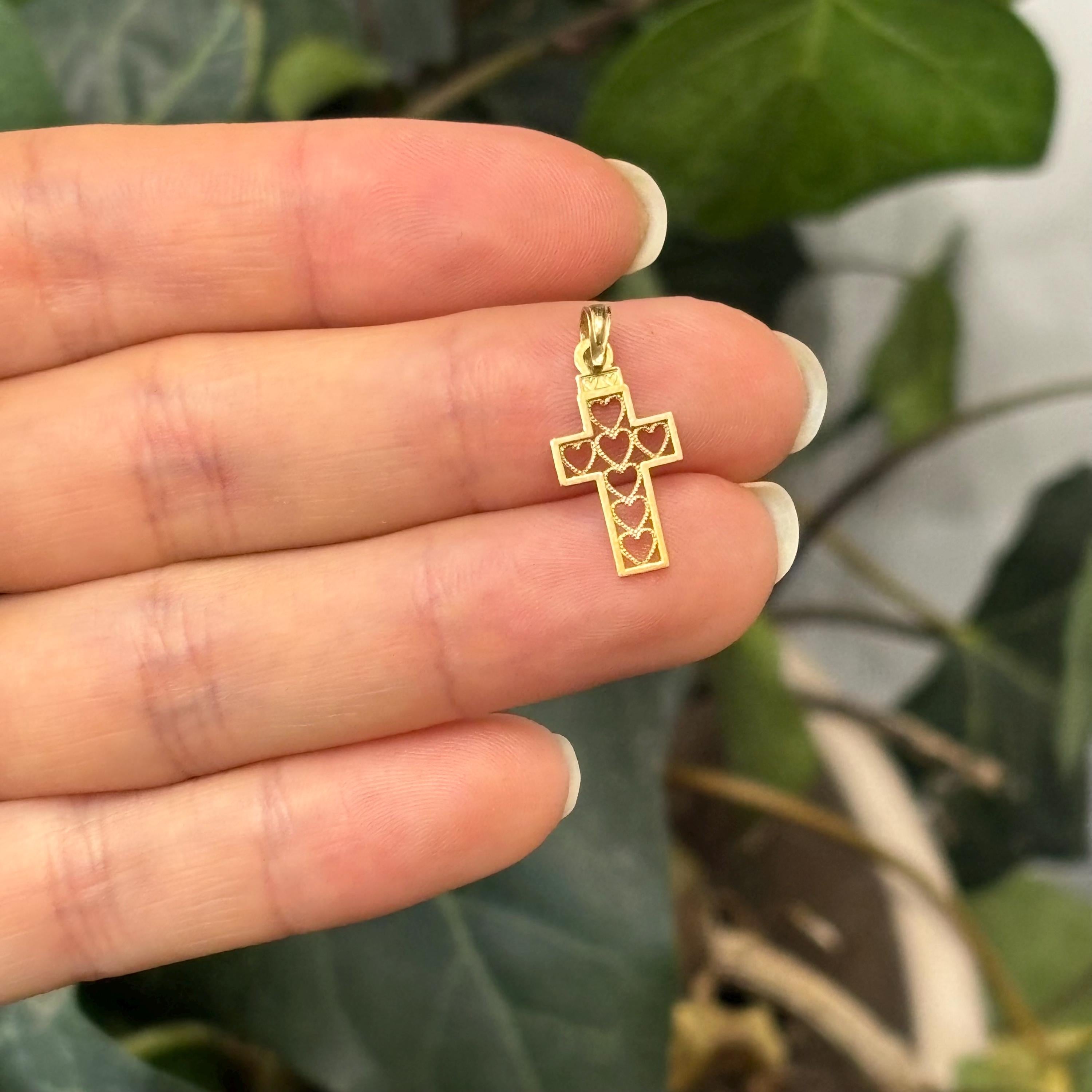 10k Gold Heart Cut-Out Cross Small Charm Pendant
