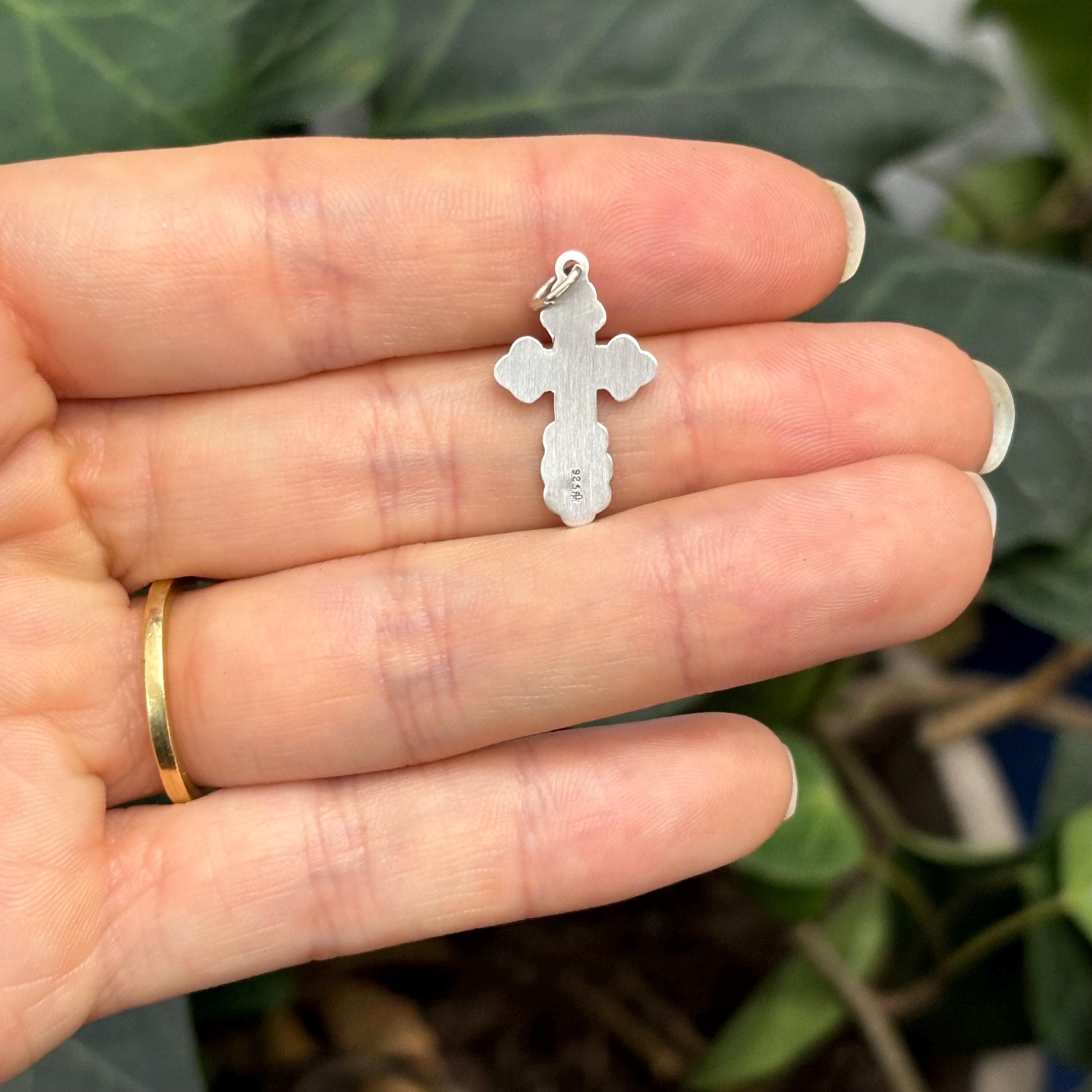 Sterling Silver Eastern Orthodox Cross Charm Pendant 20mm