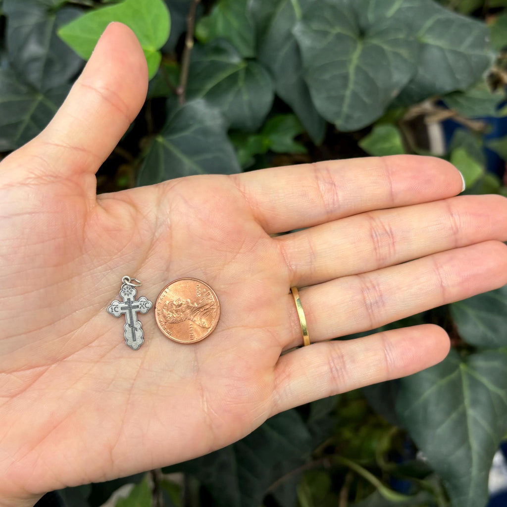 Sterling Silver Eastern Orthodox Cross Charm Pendant 20mm