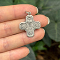 Sterling Silver Four Way Medal Antiqued Cross Charm Pendant 25mm