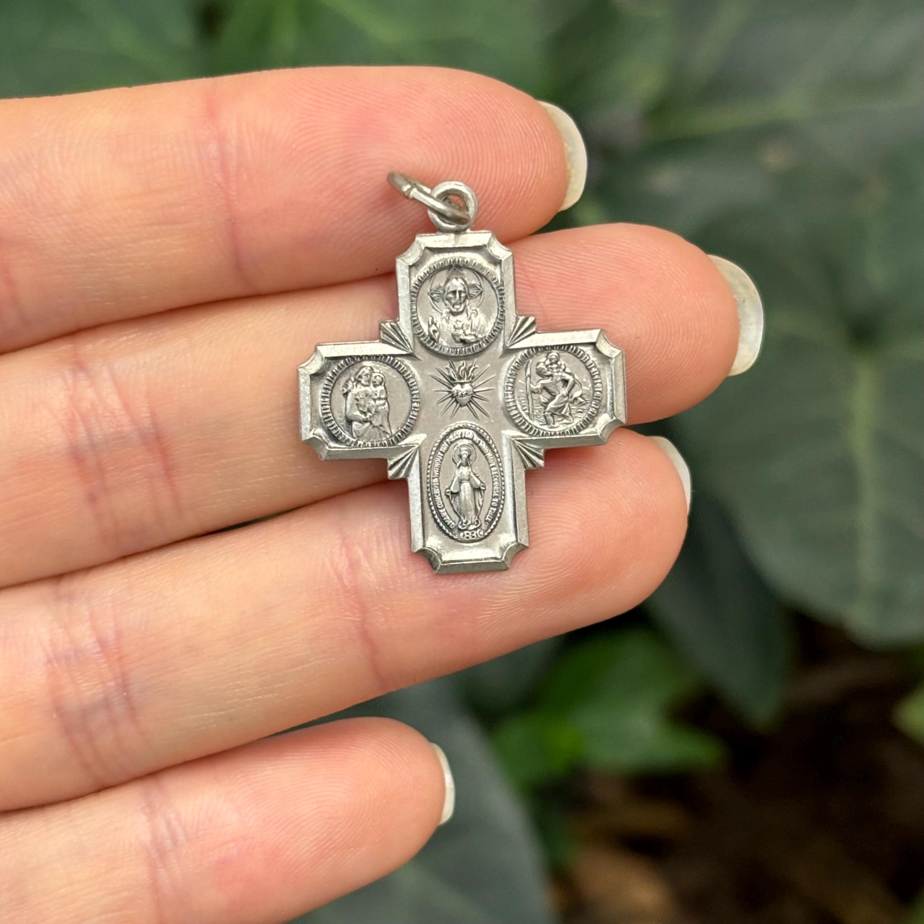 Sterling Silver Four Way Medal Antiqued Cross Charm Pendant 25mm