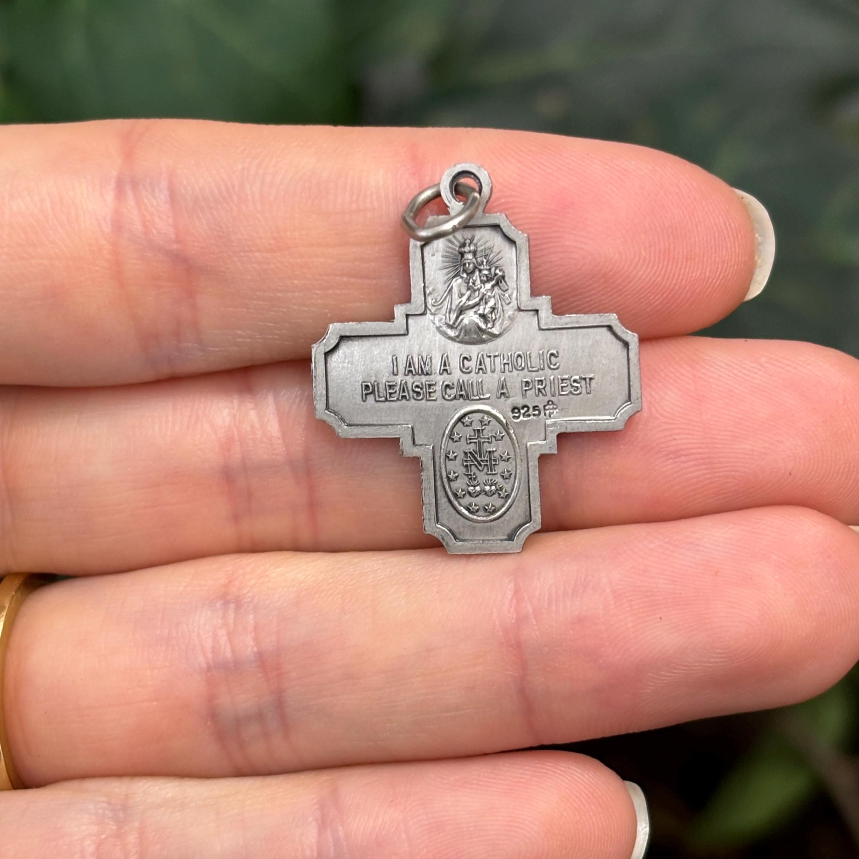 Sterling Silver Four Way Medal Antiqued Cross Charm Pendant 25mm