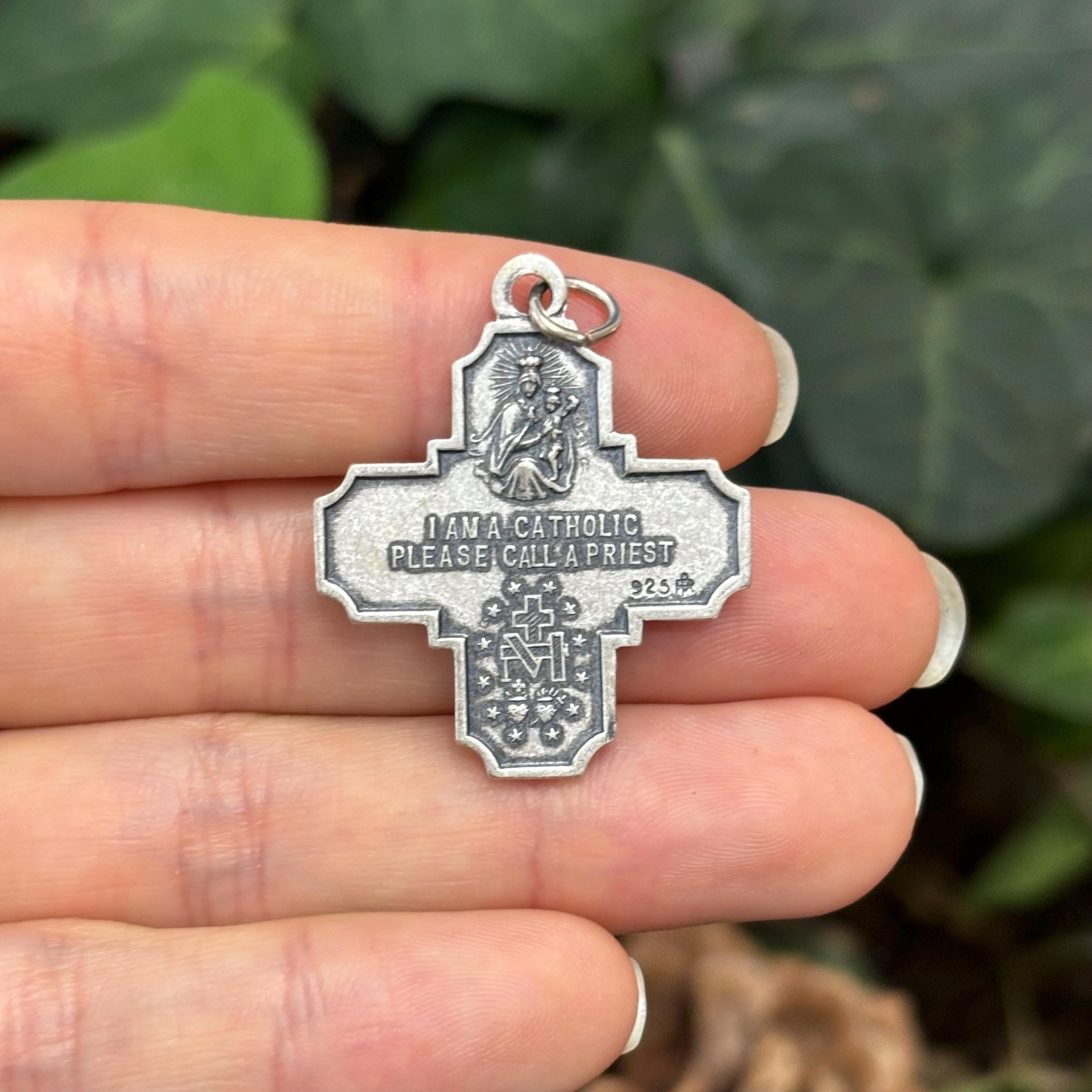 Sterling Silver Four Way Medal Antiqued Cross Charm Pendant 30mm