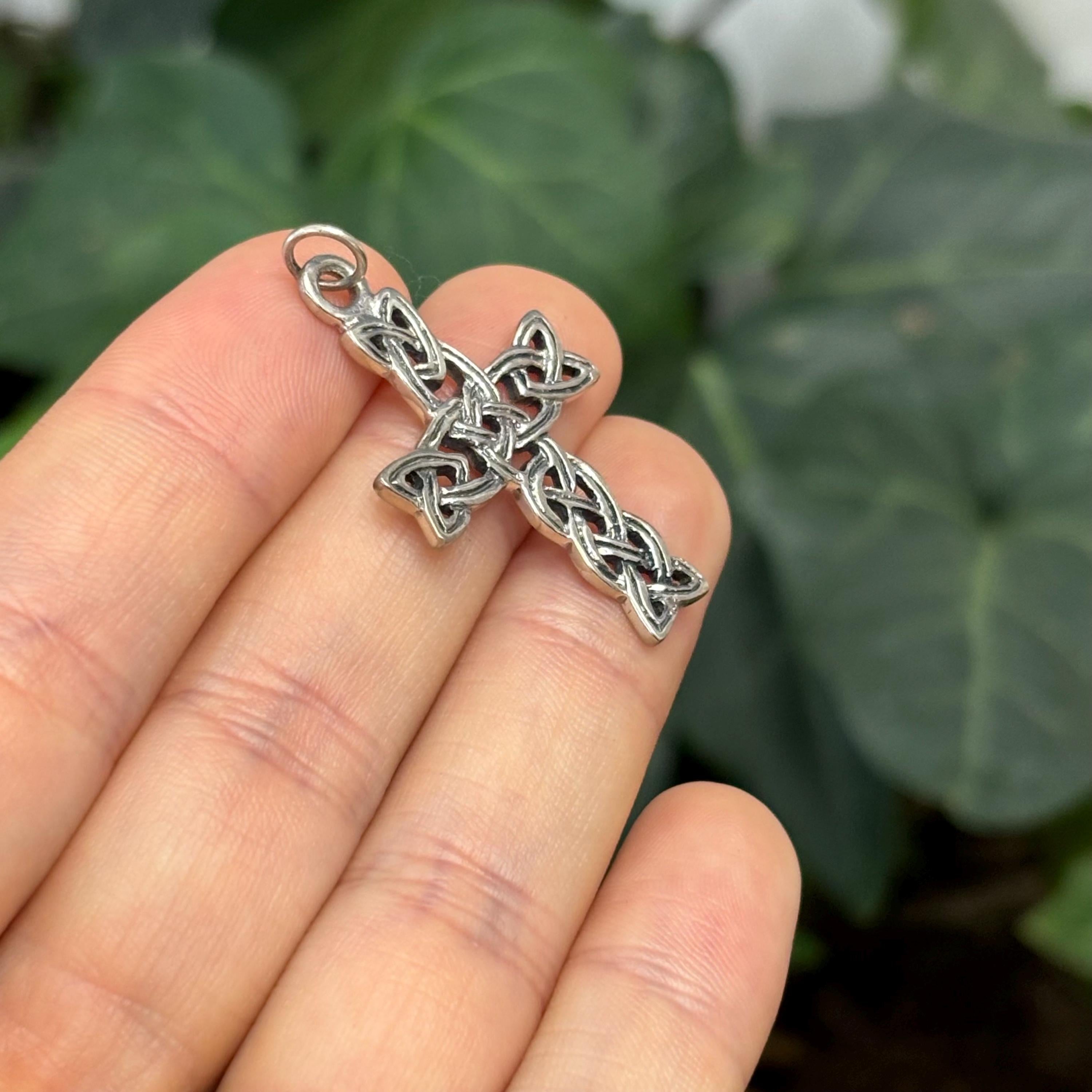 Sterling Silver Antiqued Celtic Knot Cross Charm Pendant 32mm