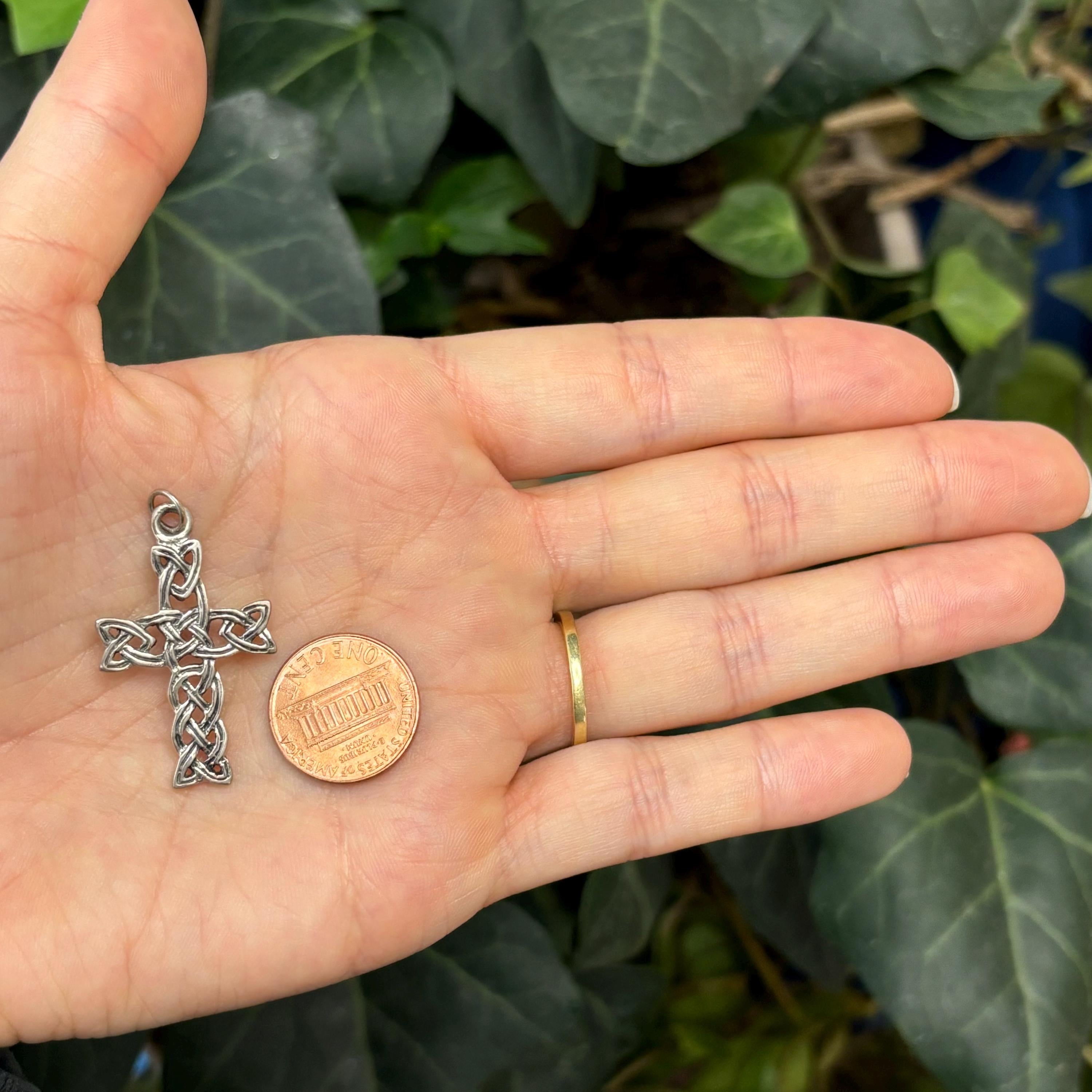 Sterling Silver Antiqued Celtic Knot Cross Charm Pendant 32mm