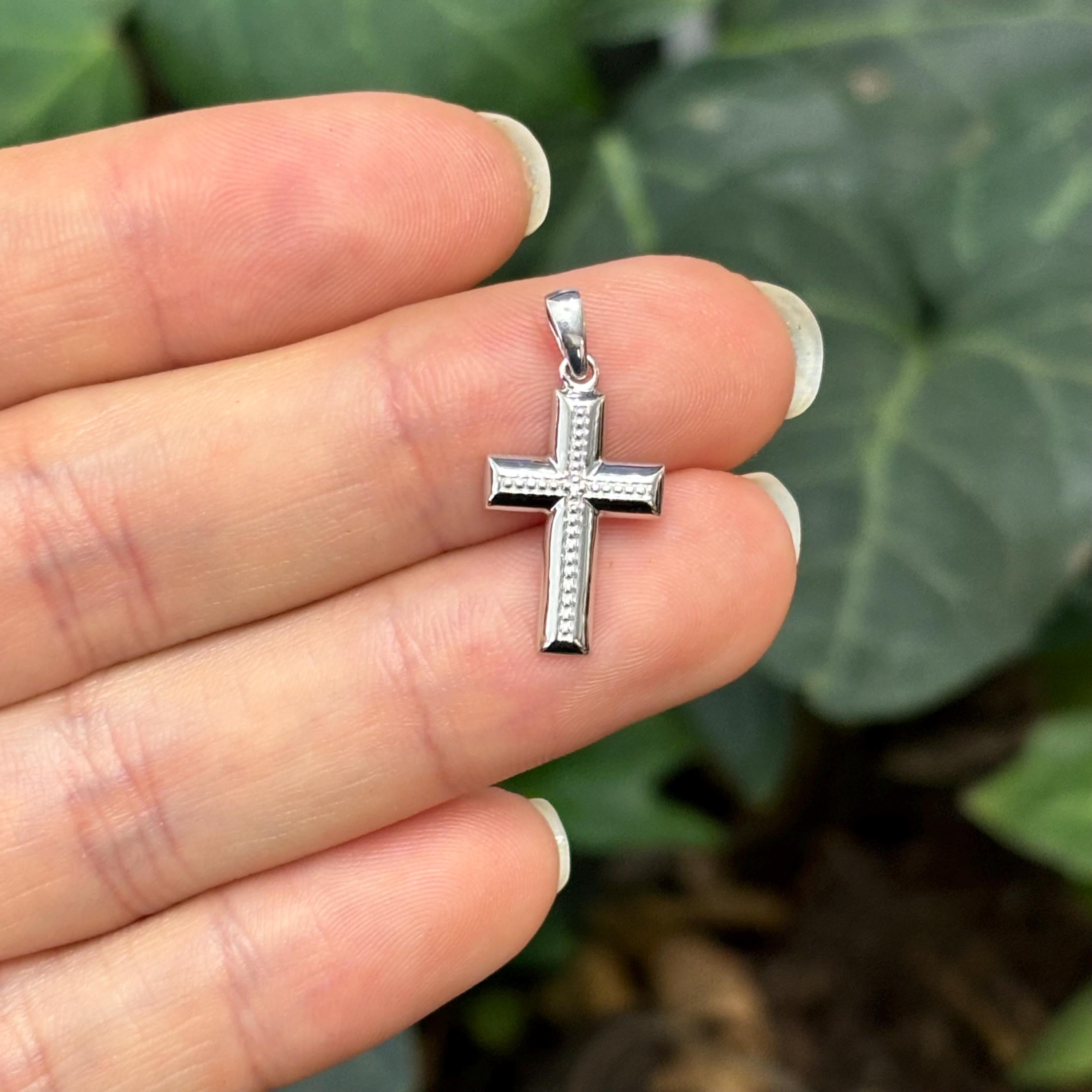 Sterling Silver Bubbled Diamond Cross Charm Pendant