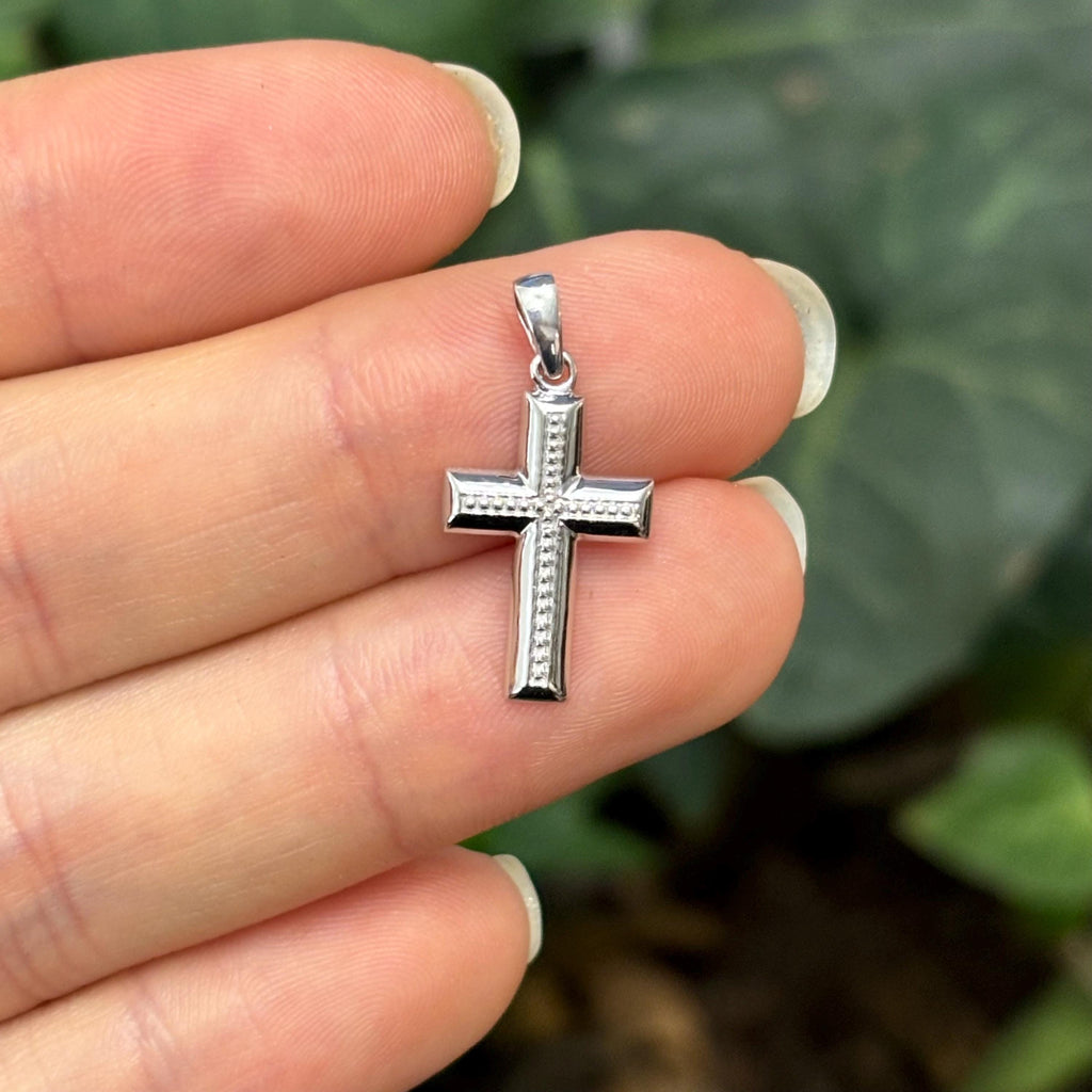 Sterling Silver Bubbled Diamond Cross Charm Pendant
