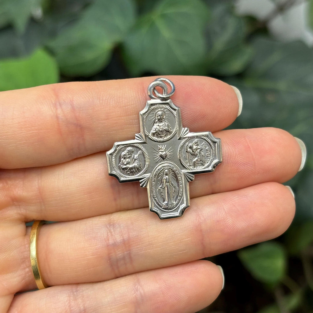 Sterling Silver Four Way Medal Cross Charm Pendant 30mm