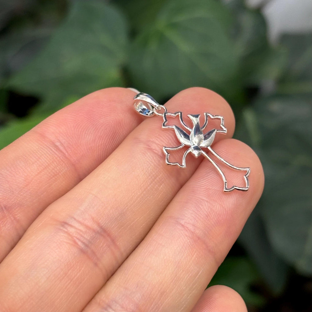 Sterling Silver Dove Fleur de Lis Cross Charm Pendant