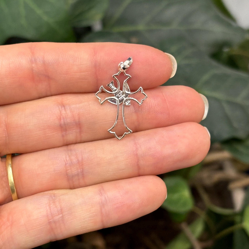 Sterling Silver Dove Fleur de Lis Cross Charm Pendant