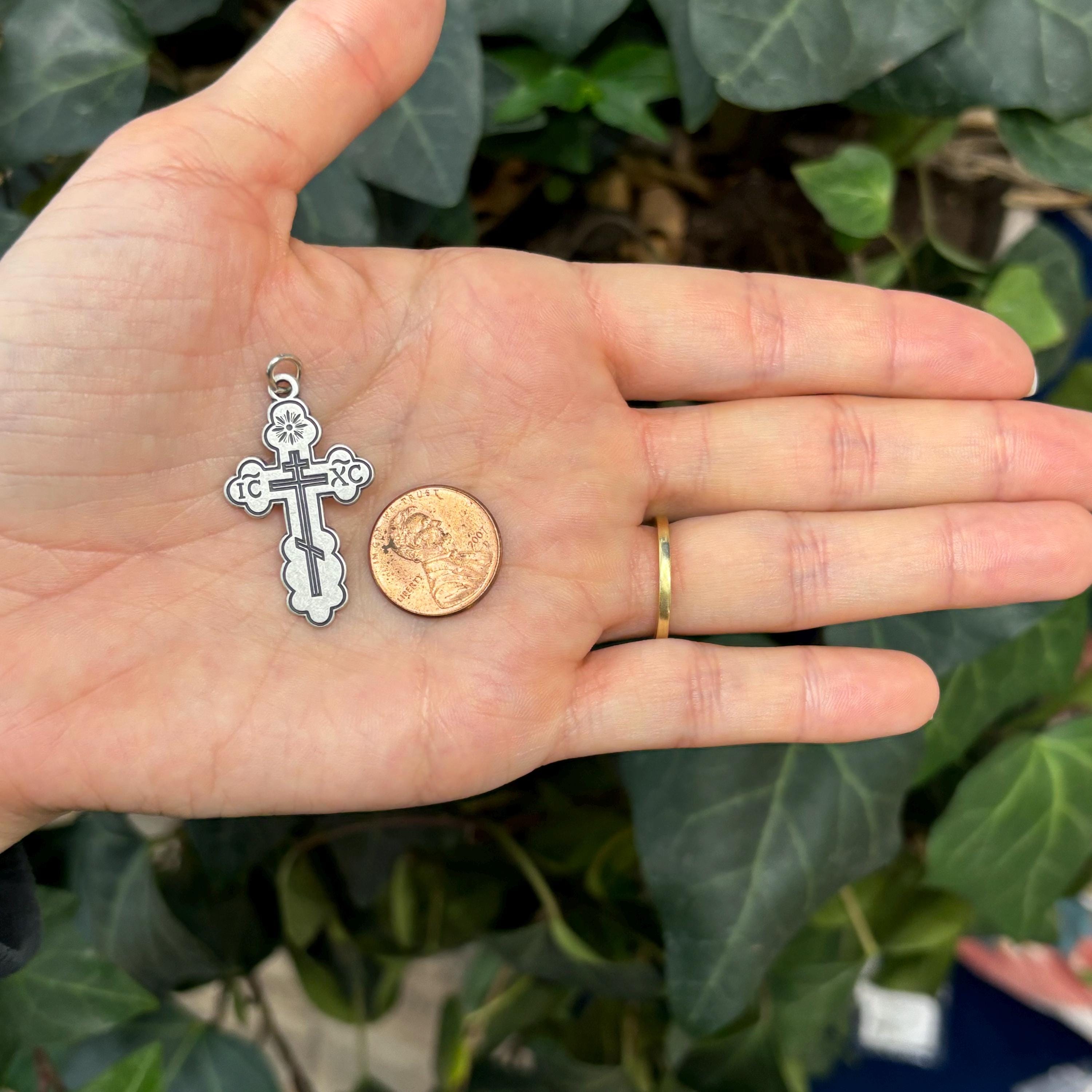 Sterling Silver Eastern Orthodox Cross Charm Pendant 32mm Large