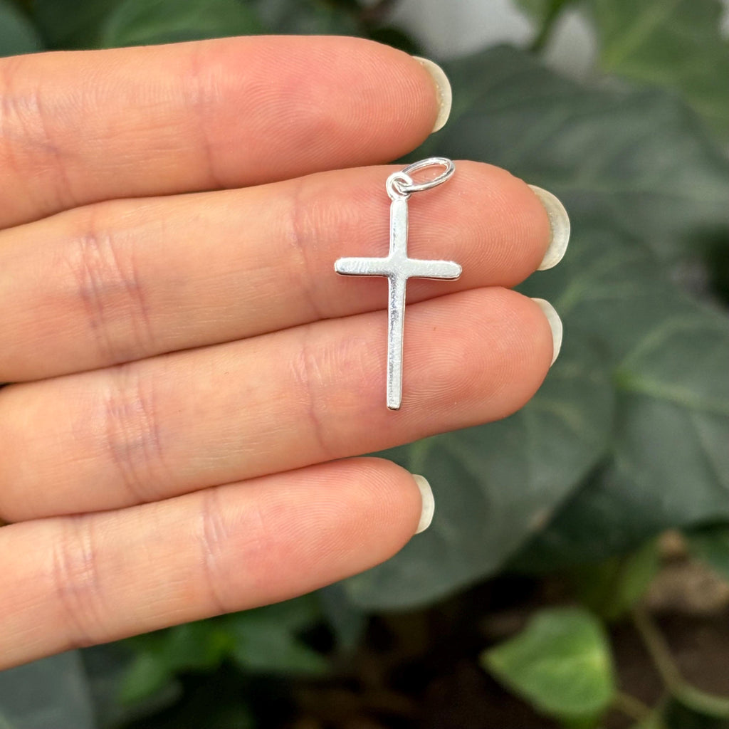 Sterling Silver Simple Cross Charm Pendant 23mm