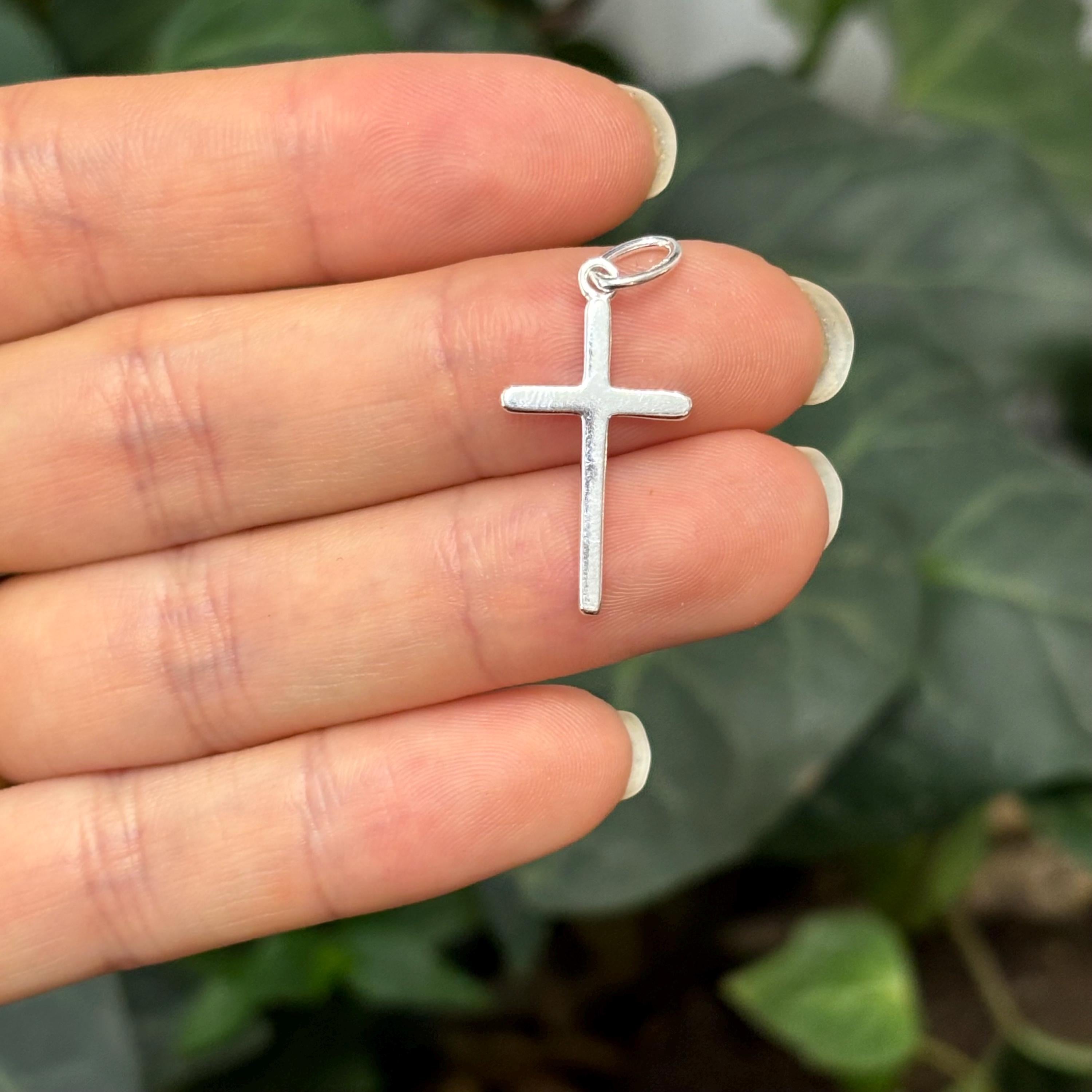 Sterling Silver Simple Cross Charm Pendant 23mm