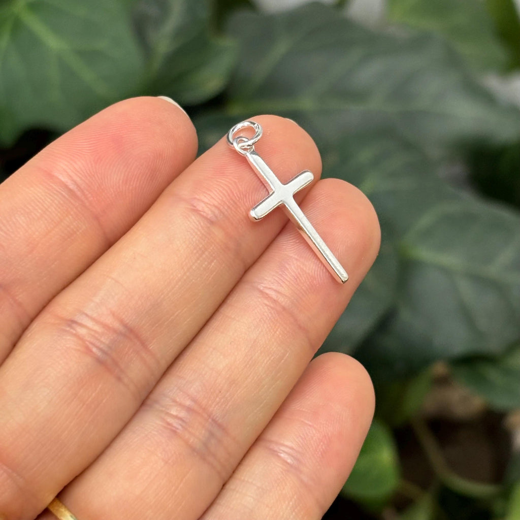 Sterling Silver Simple Cross Charm Pendant 23mm