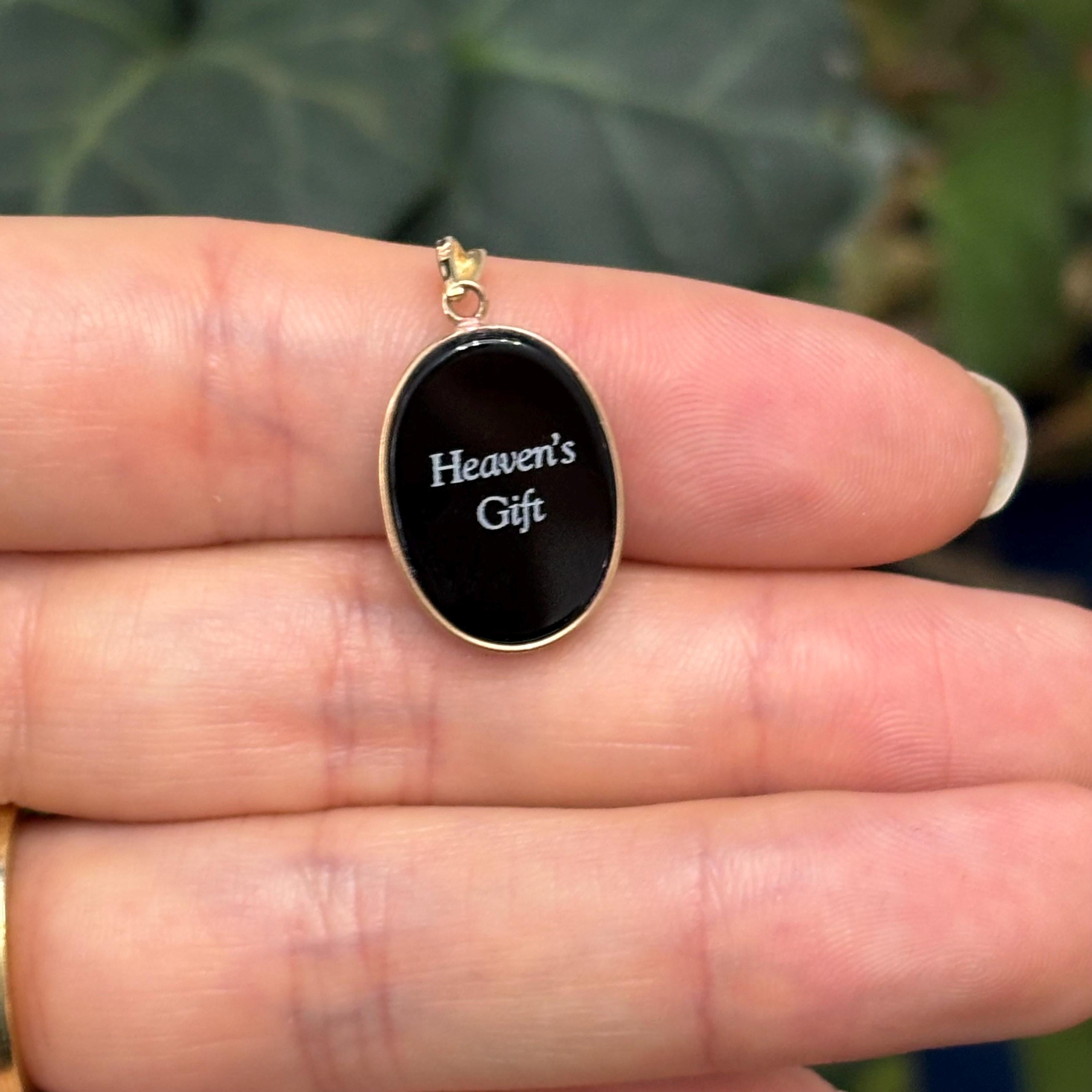 14k Gold Blue Agate Cameo Mother and Child Oval Pendant