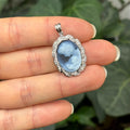 14k White Gold Blue Agate Cameo Mother and Child Oval Diamond Pendant