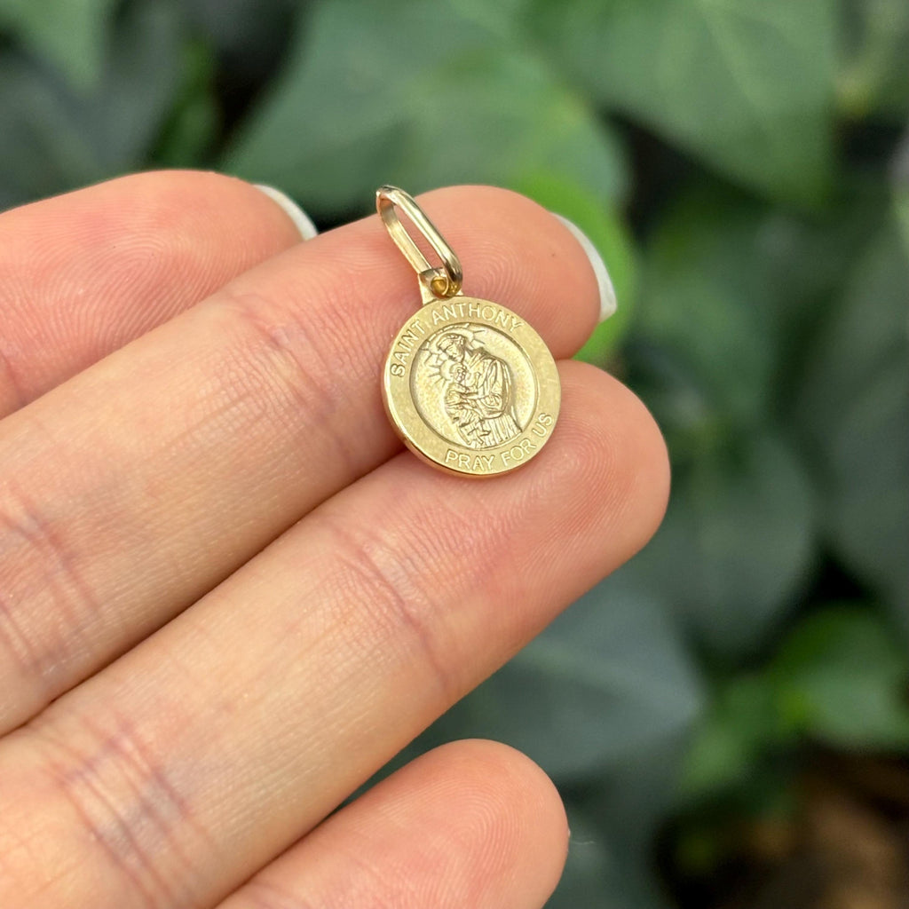 14k Gold St Anthony Medal Round Medal Pendant 12mm