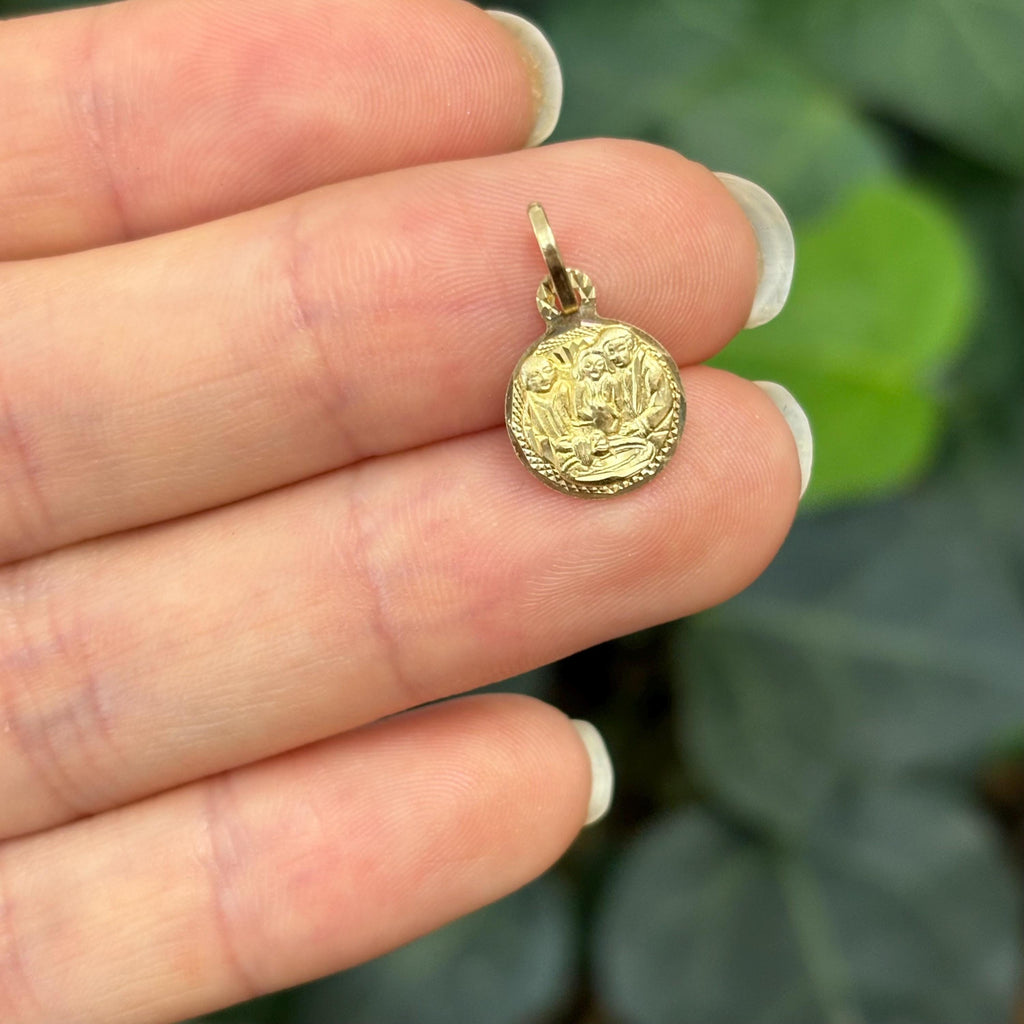 14k Gold Infant Baptism Medal Round Medal Charm Pendant 10mm