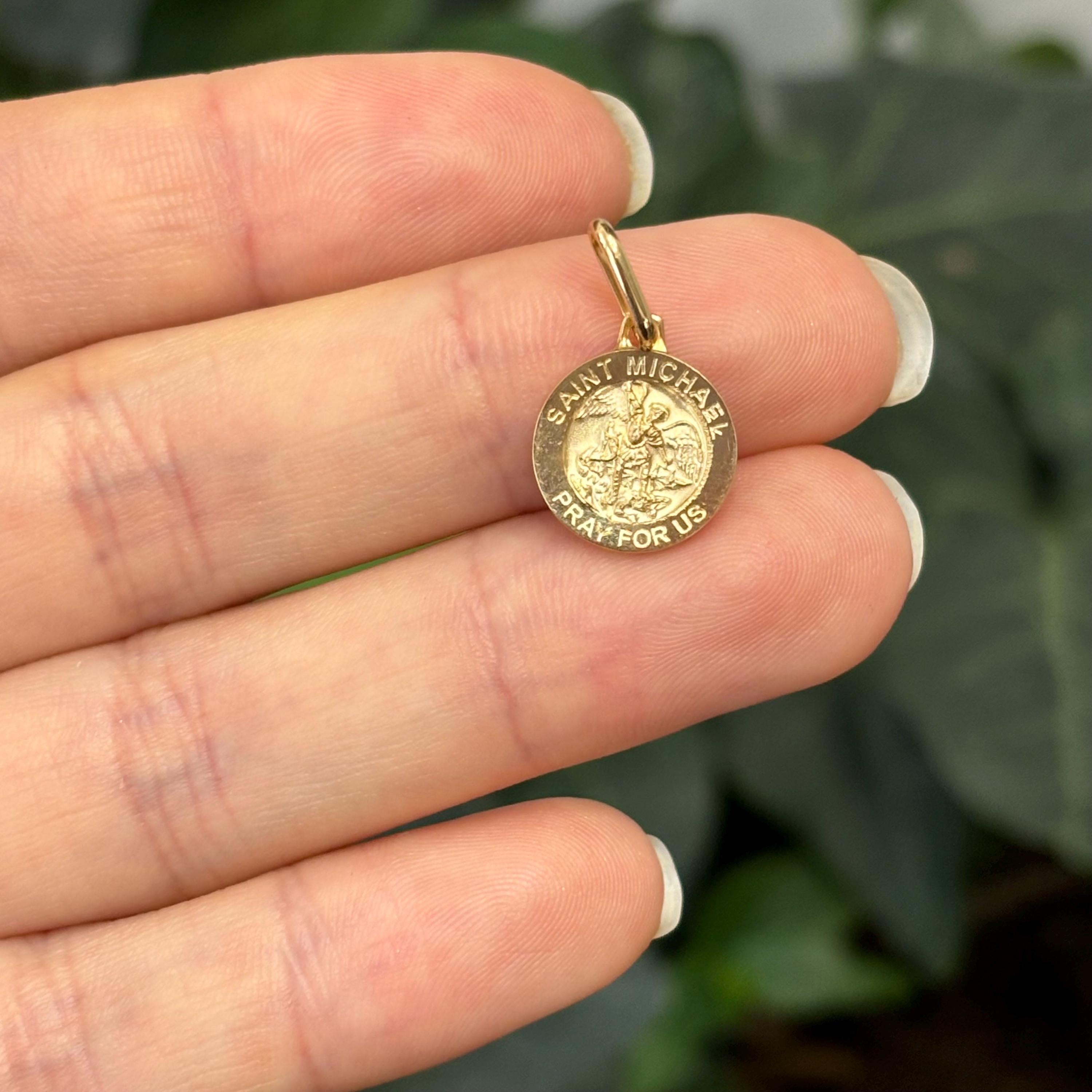 14k Gold St Michael Medal Round Medal Pendant 12mm