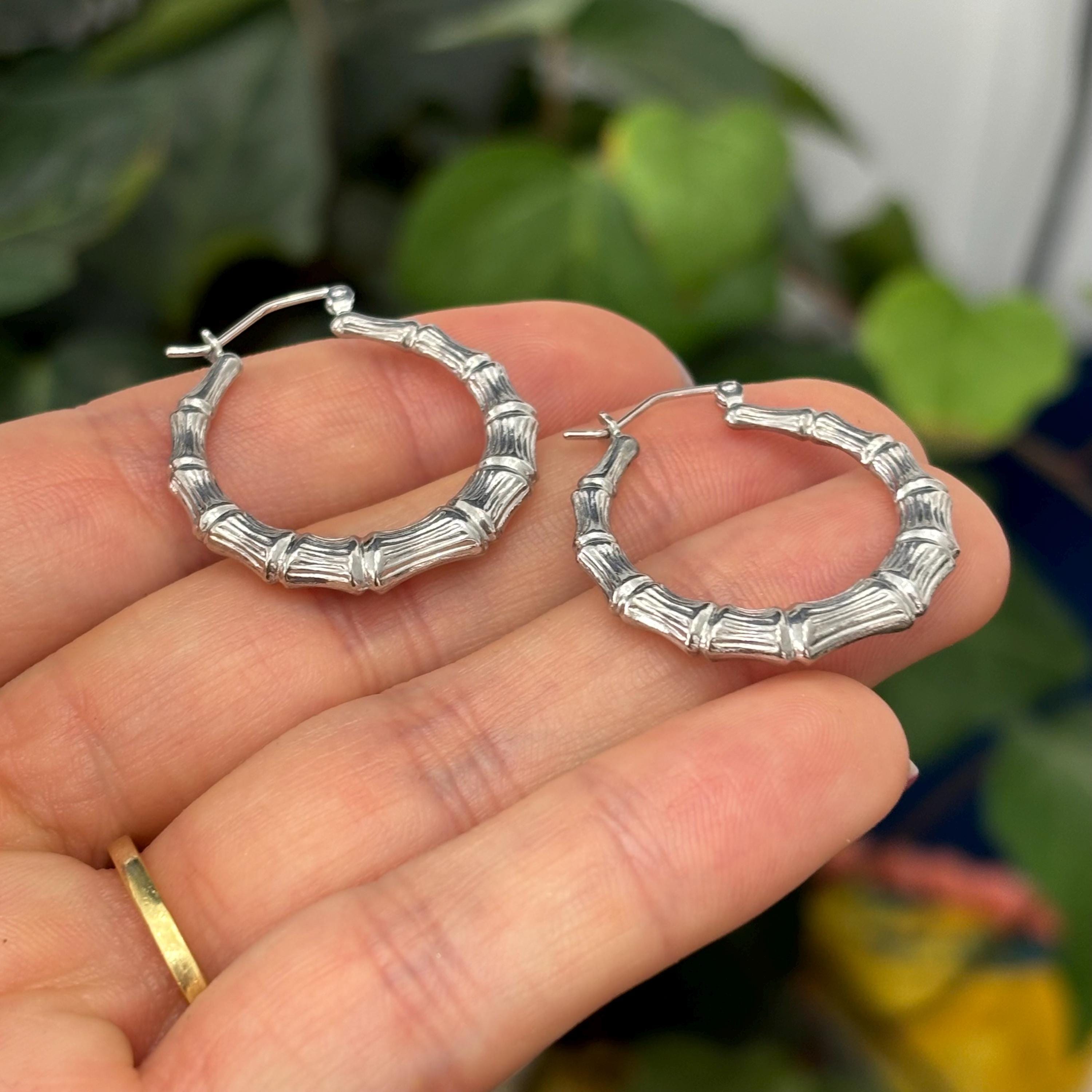 Sterling Silver Bamboo Round Hoop Earrings 27mm