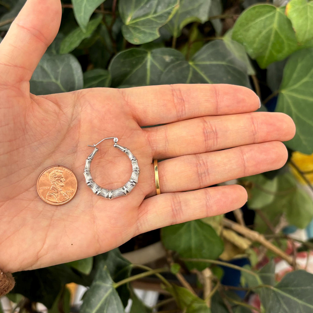 Sterling Silver Bamboo Round Hoop Earrings 27mm