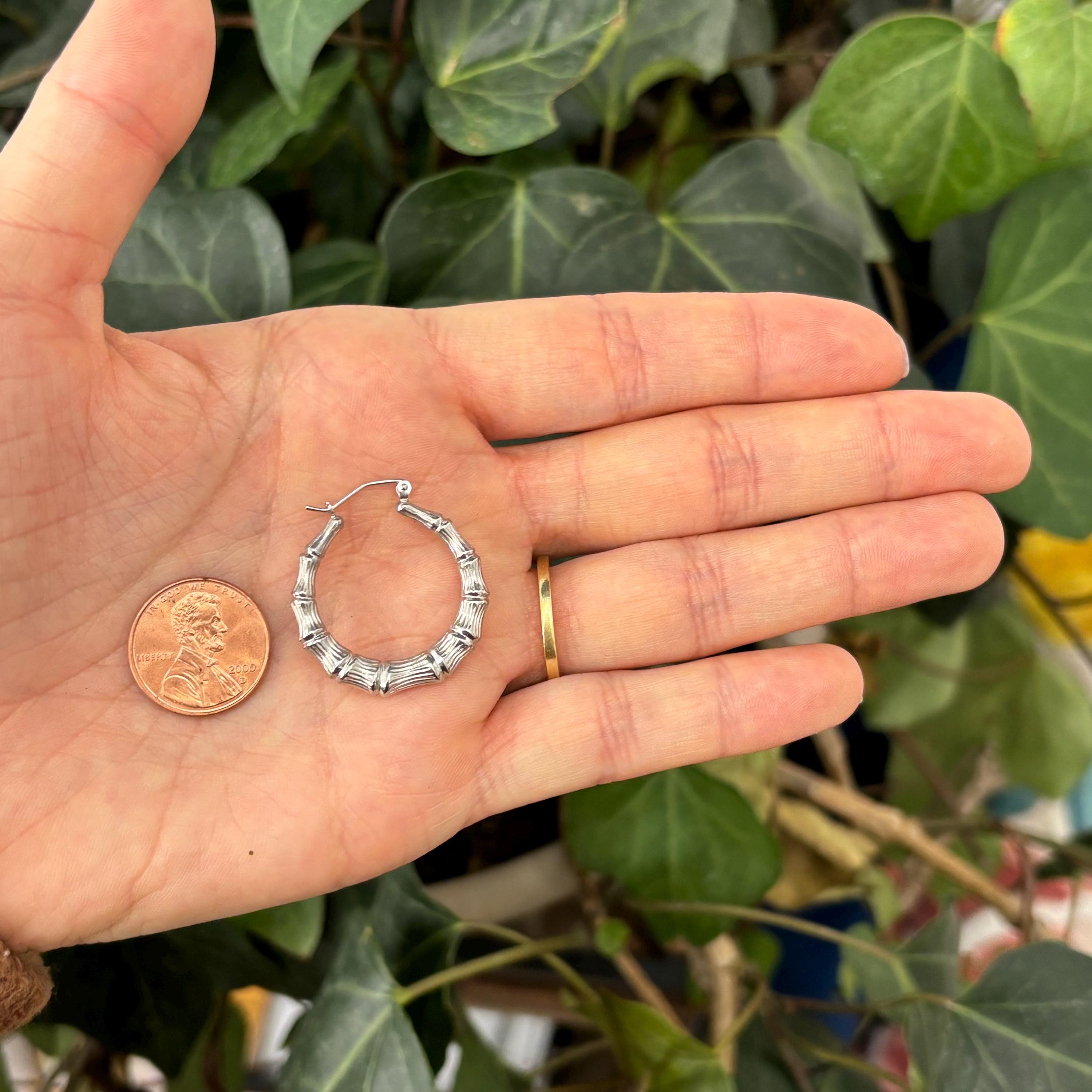 Sterling Silver Bamboo Round Hoop Earrings 27mm
