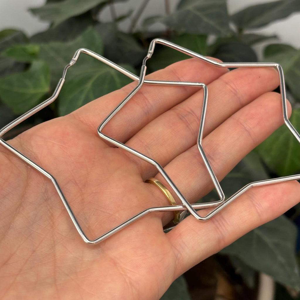 Sterling Silver Star Large Hoop Earrings 78mm x 82mm