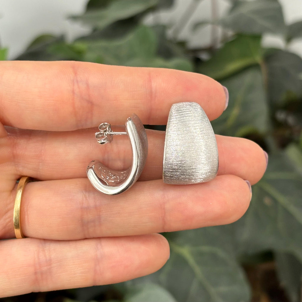 Sterling Silver Brushed Matte Finish Chunku J-Hoop Earrings 22mm