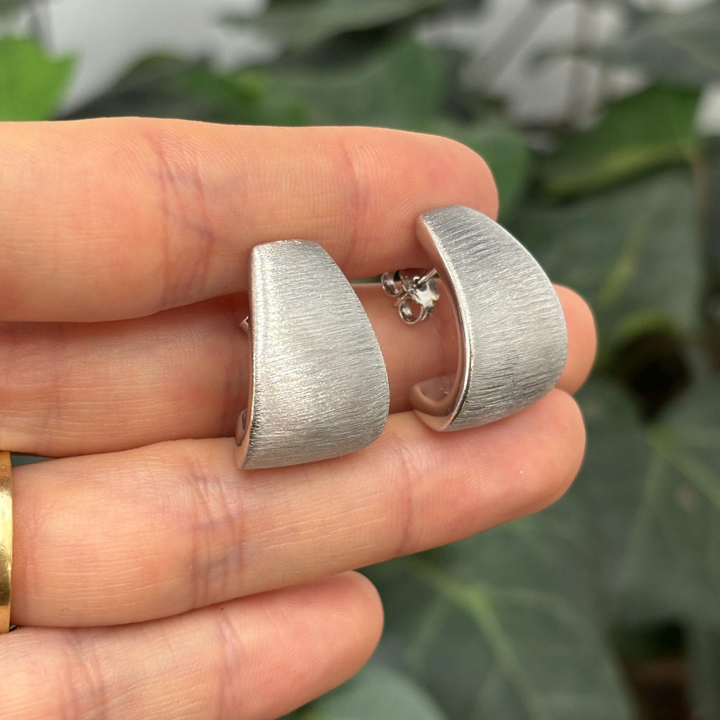 Sterling Silver Brushed Matte Finish Chunku J-Hoop Earrings 22mm