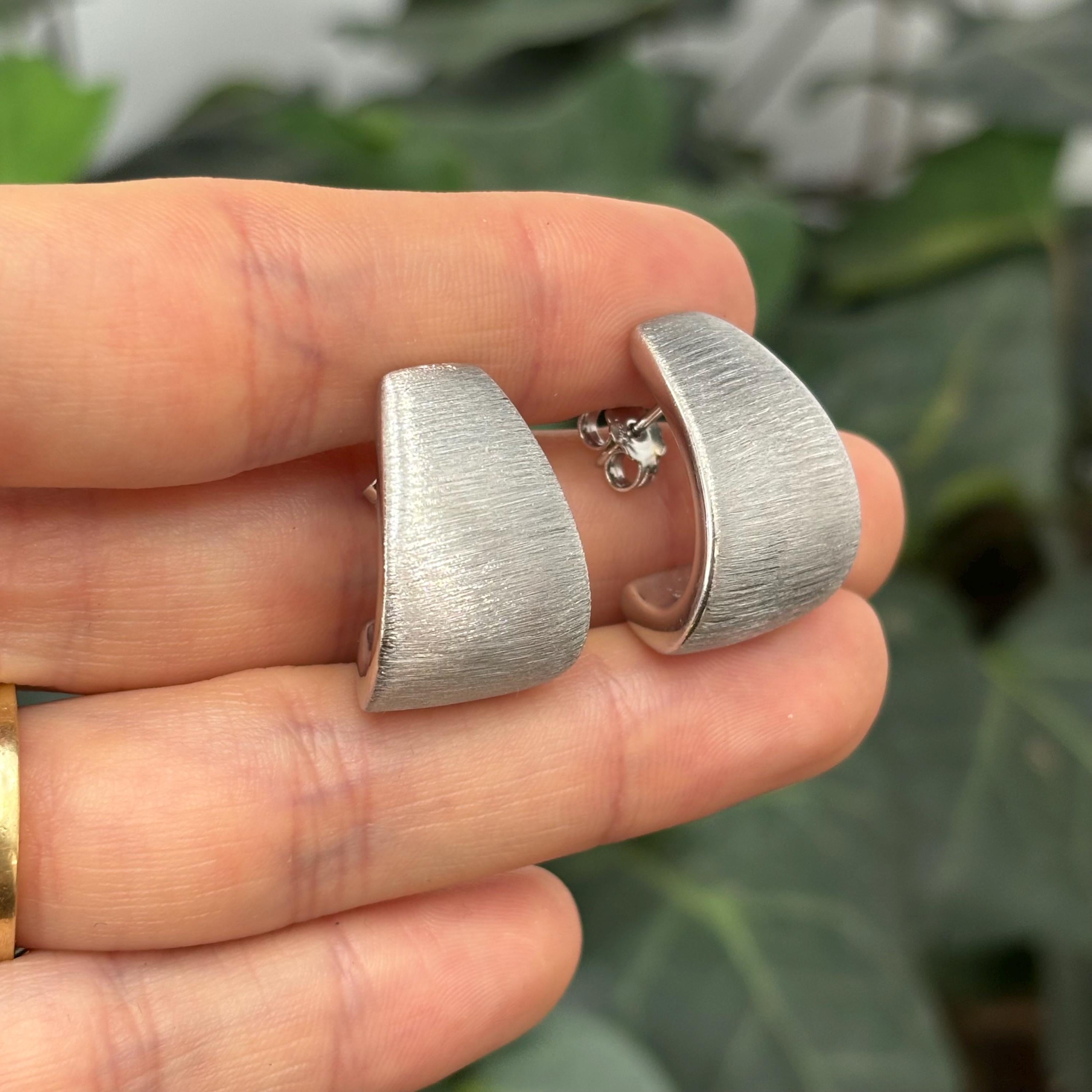 Sterling Silver Brushed Matte Finish Chunku J-Hoop Earrings 22mm