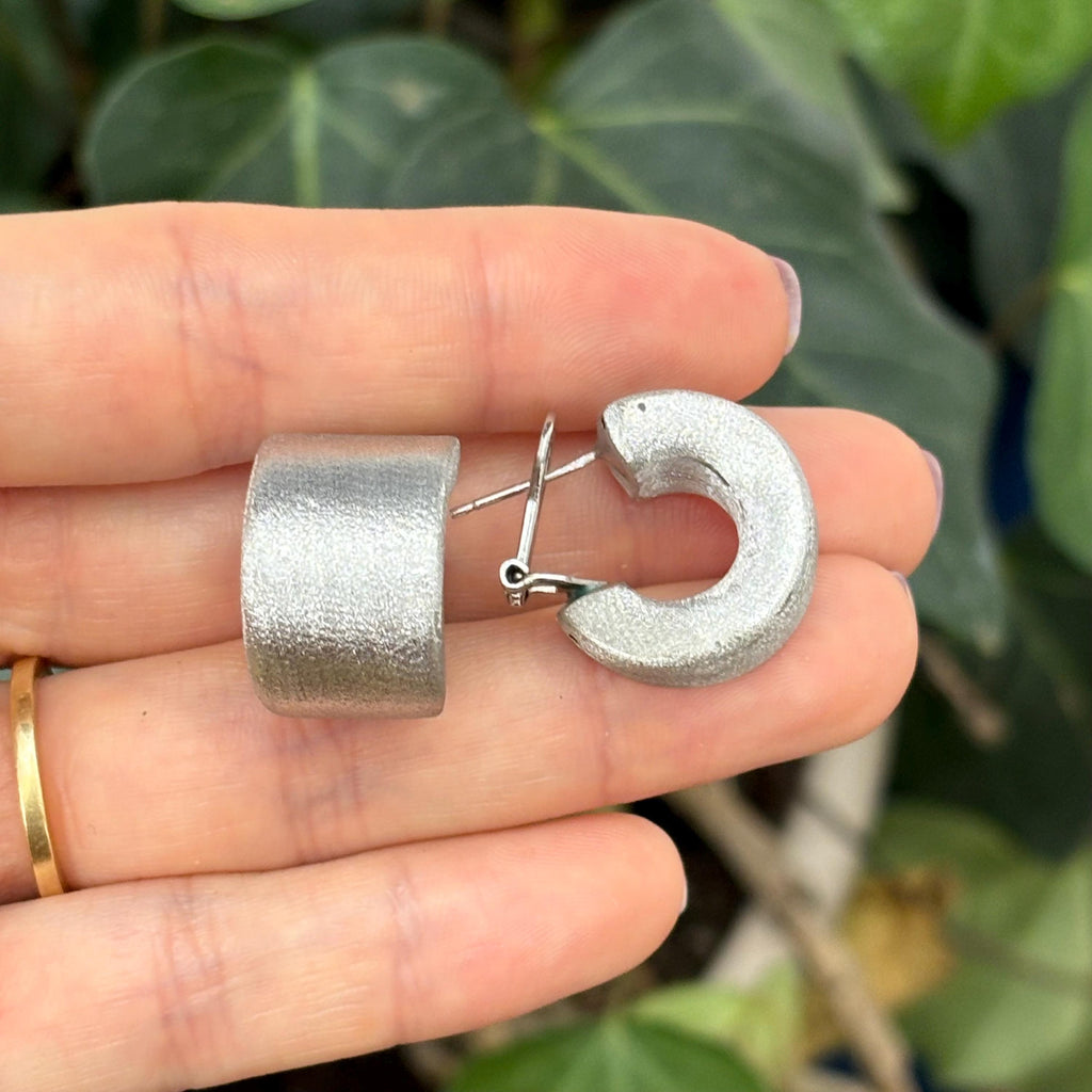 Sterling Silver Brushed Matte Finish Chunky Omega Back Earrings 23mm