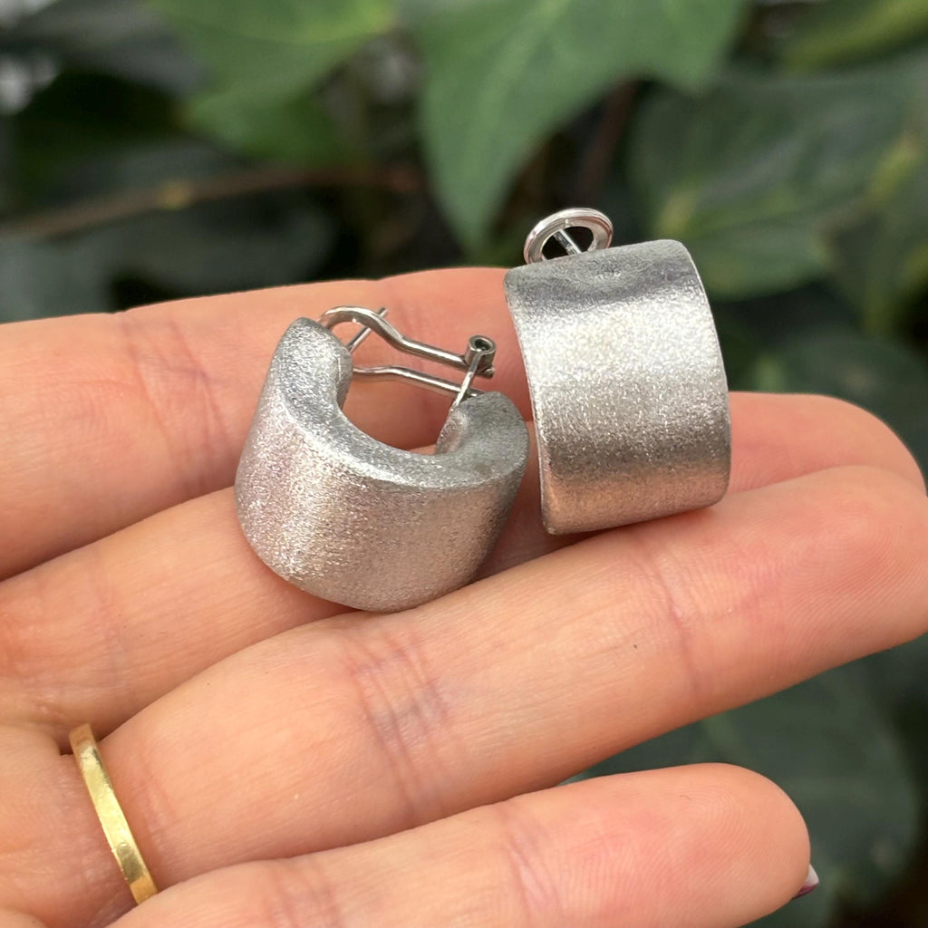 Sterling Silver Brushed Matte Finish Chunky Omega Back Earrings 23mm