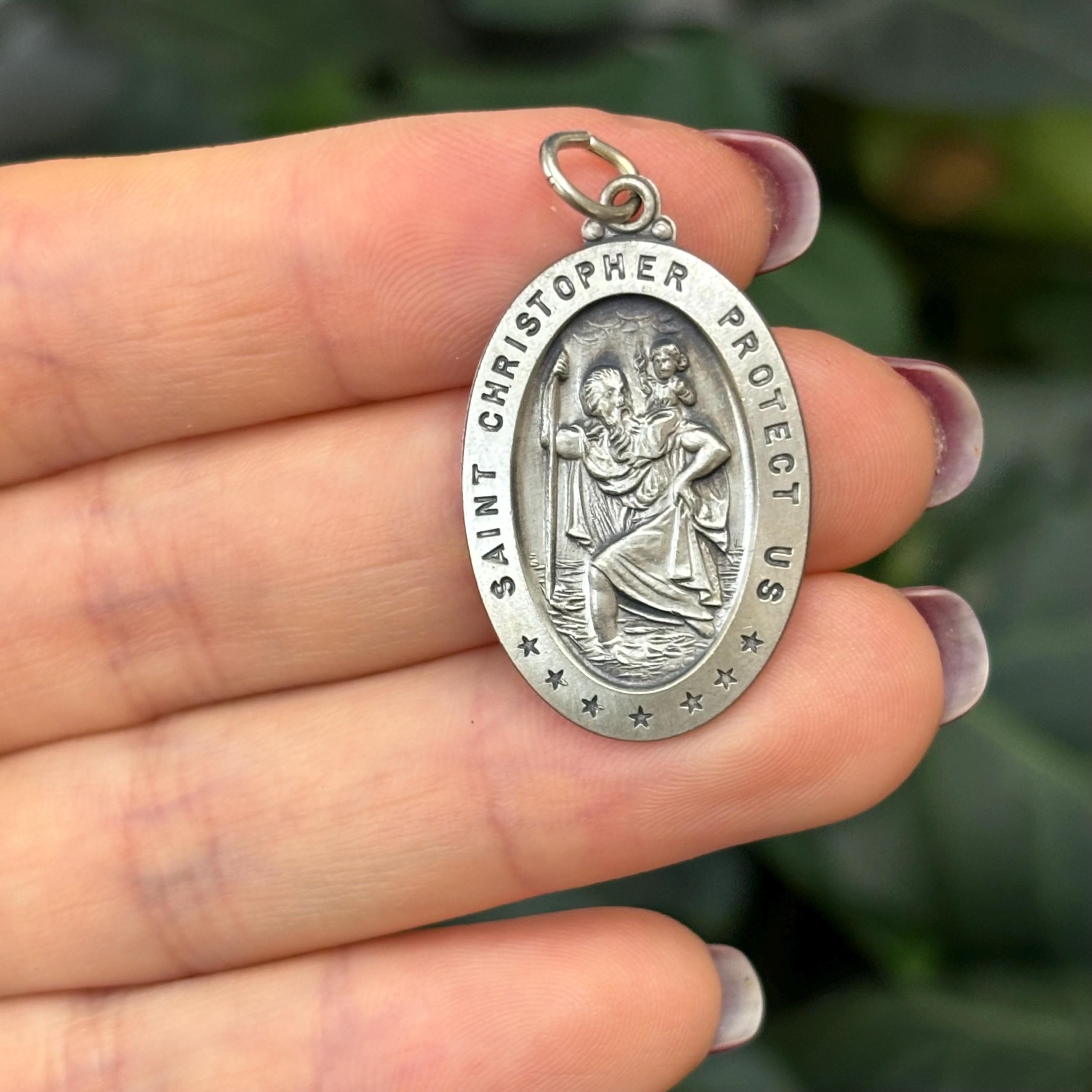 Sterling Silver St Christopher Oval Pendant 32mm x 20mm Large