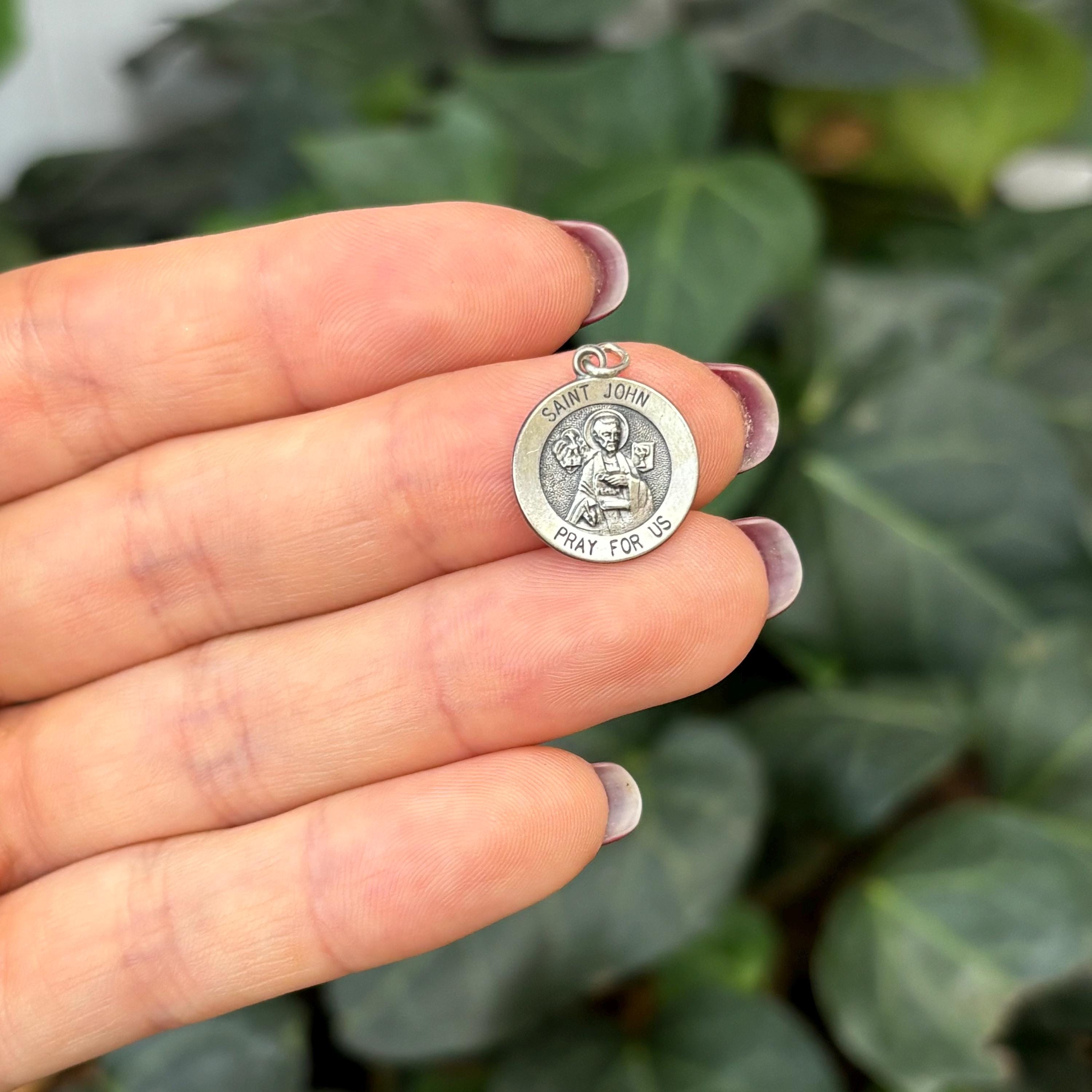 Sterling Silver St John Round Medal Pendant Charm 15mm