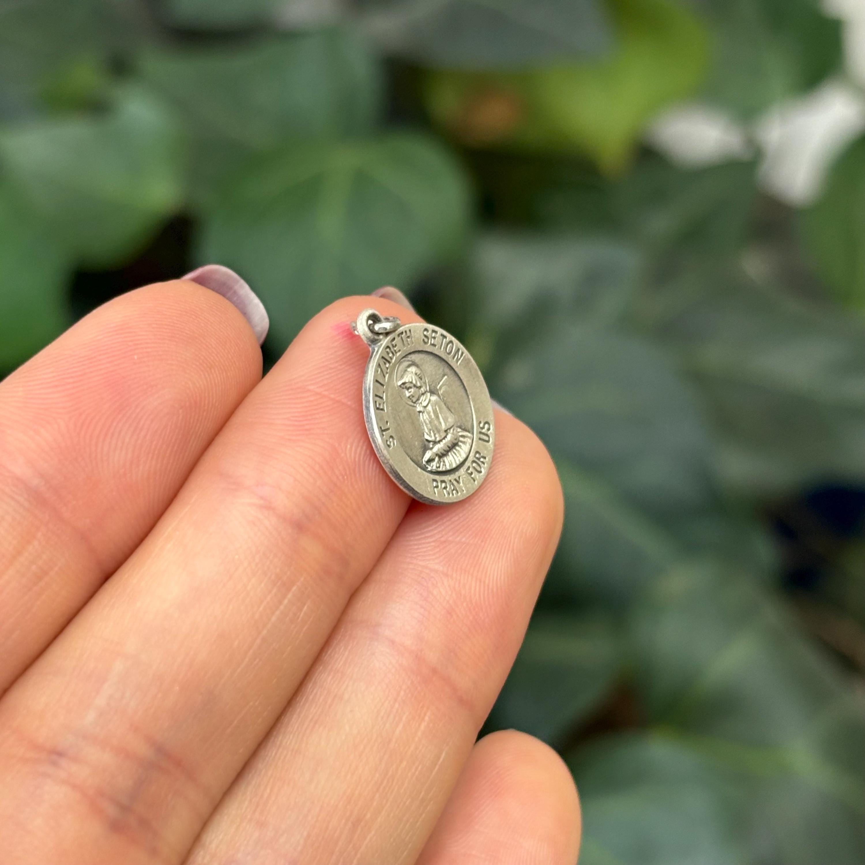 Sterling Silver St Elizabeth Seton Satin Medal Pendant Charm 15mm