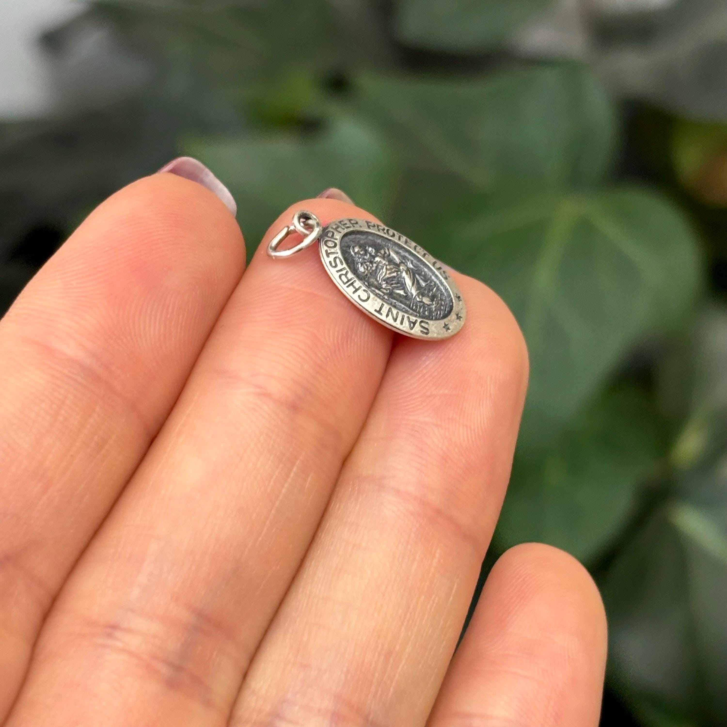 Sterling Silver St Christopher Oval Charm Pendant 18mm x 10mm Small with 18”Necklace