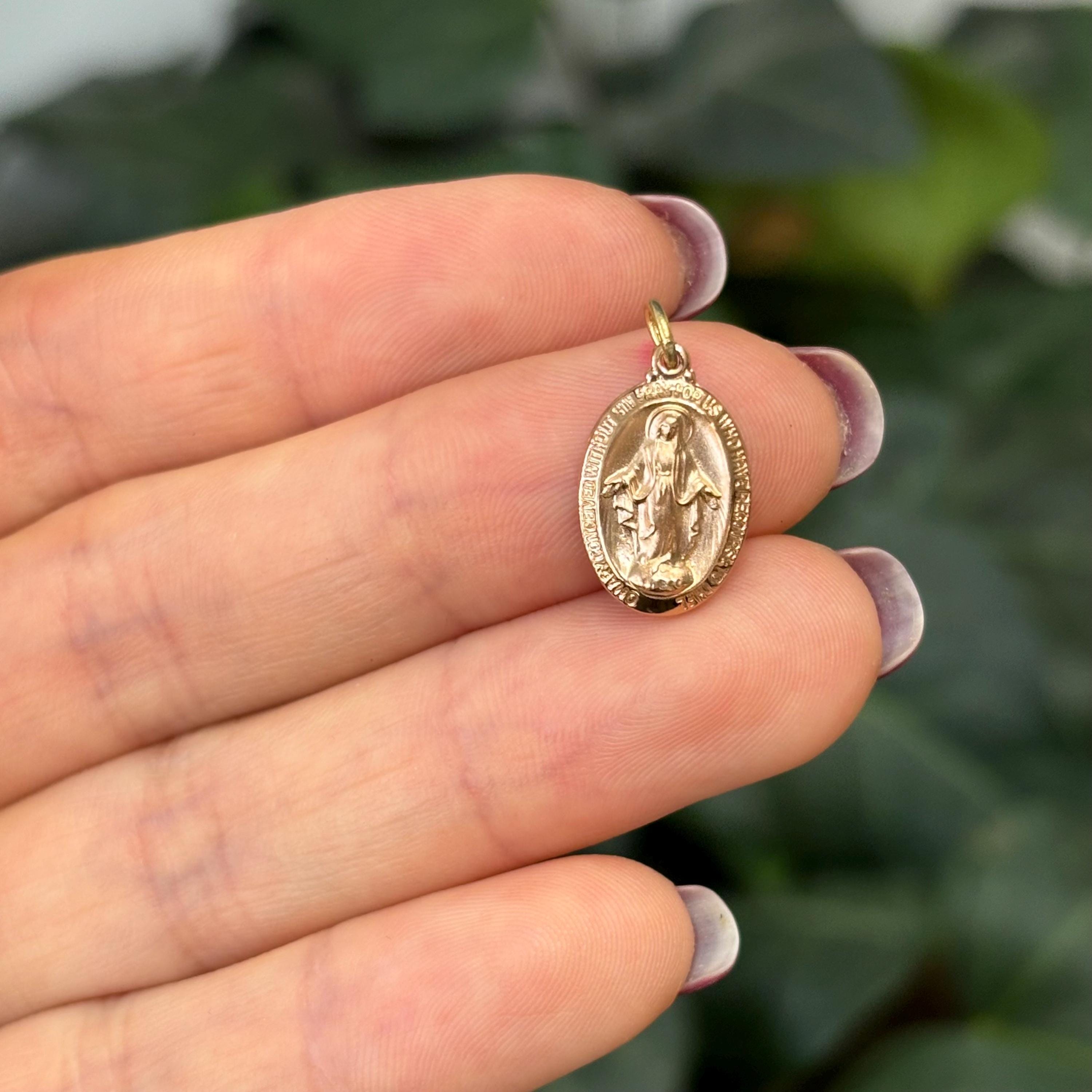 Rose Gold-Plated Sterling Silver Miraculous Medal Oval Charm Pendant Mini