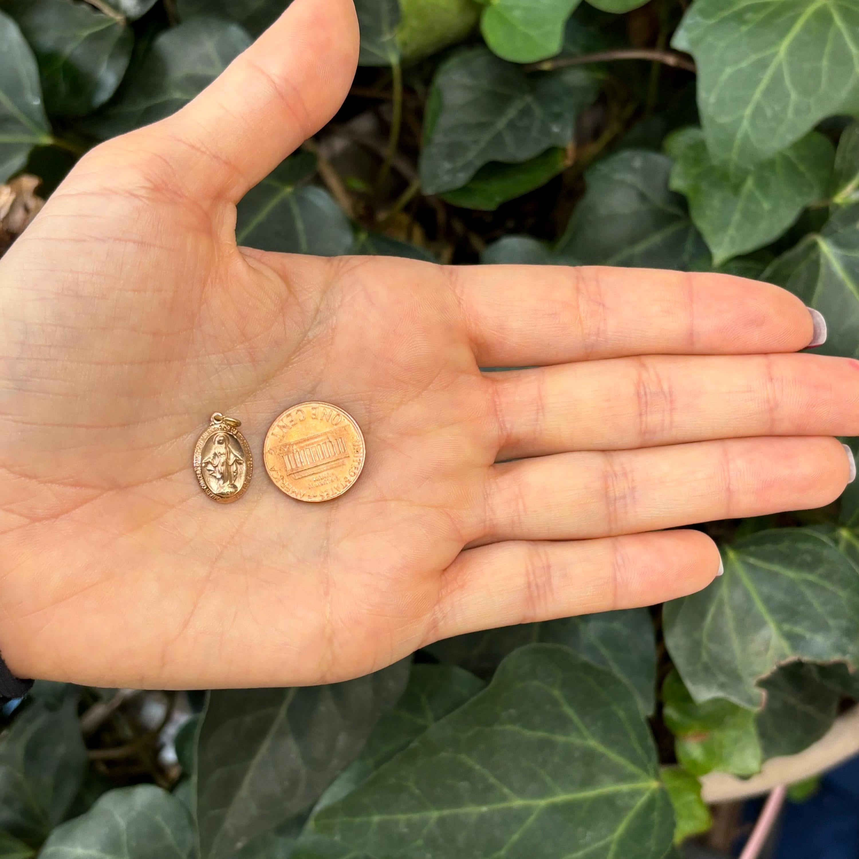 Rose Gold-Plated Sterling Silver Miraculous Medal Oval Charm Pendant Mini
