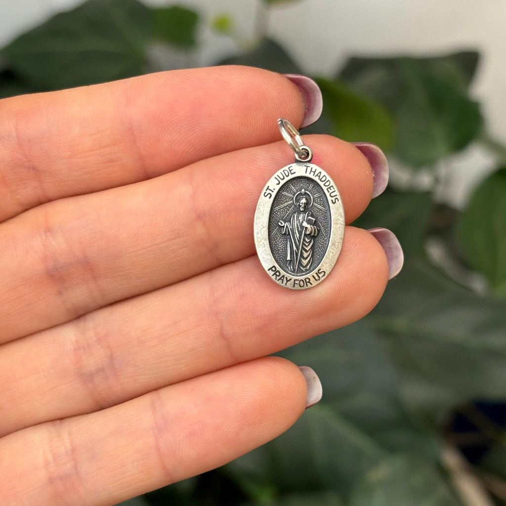 Sterling Silver St Jude Thaddeus Medal Oval Medal Pendant 21mm x 13mm