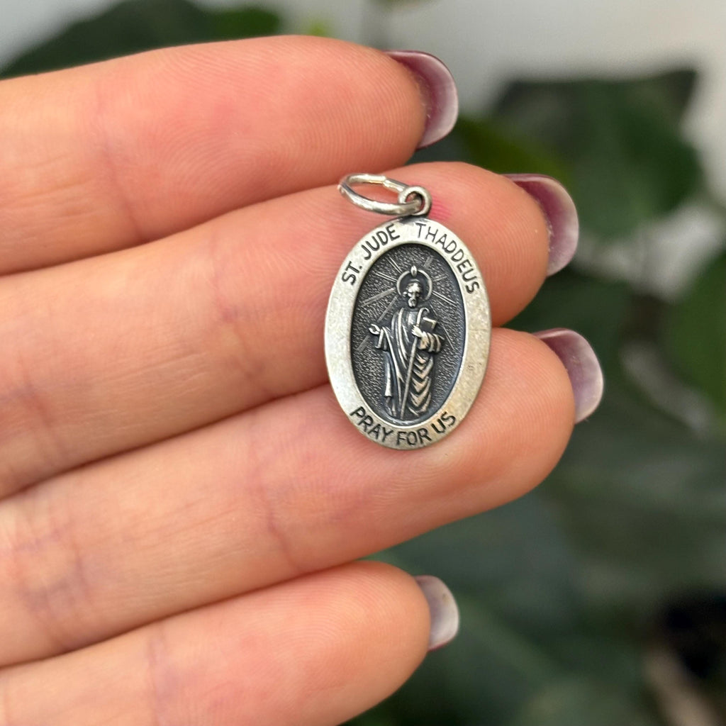 Sterling Silver St Jude Thaddeus Medal Oval Medal Pendant 21mm x 13mm