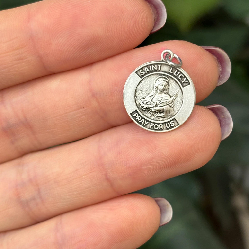 Sterling Silver St Lucy Round Medal Pendant 15mm